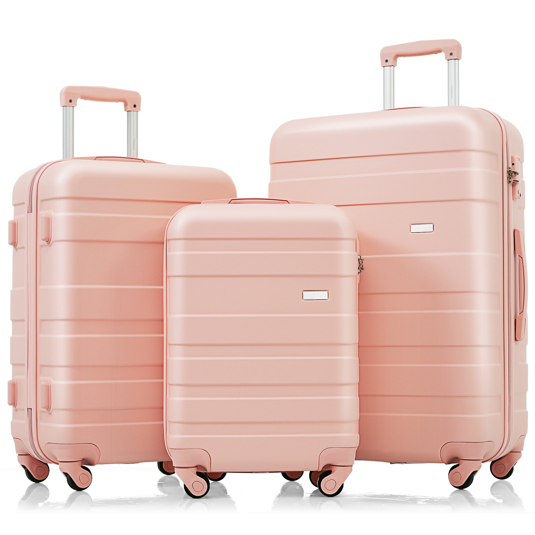 Luggage Sets New Model ABS Hardshell 3pcs Clearance Luggage Hardside Lightweight Durable Suitcase sets Spinner Wheels Suitcase with TSA Lock 20''24''28''( pink)--1