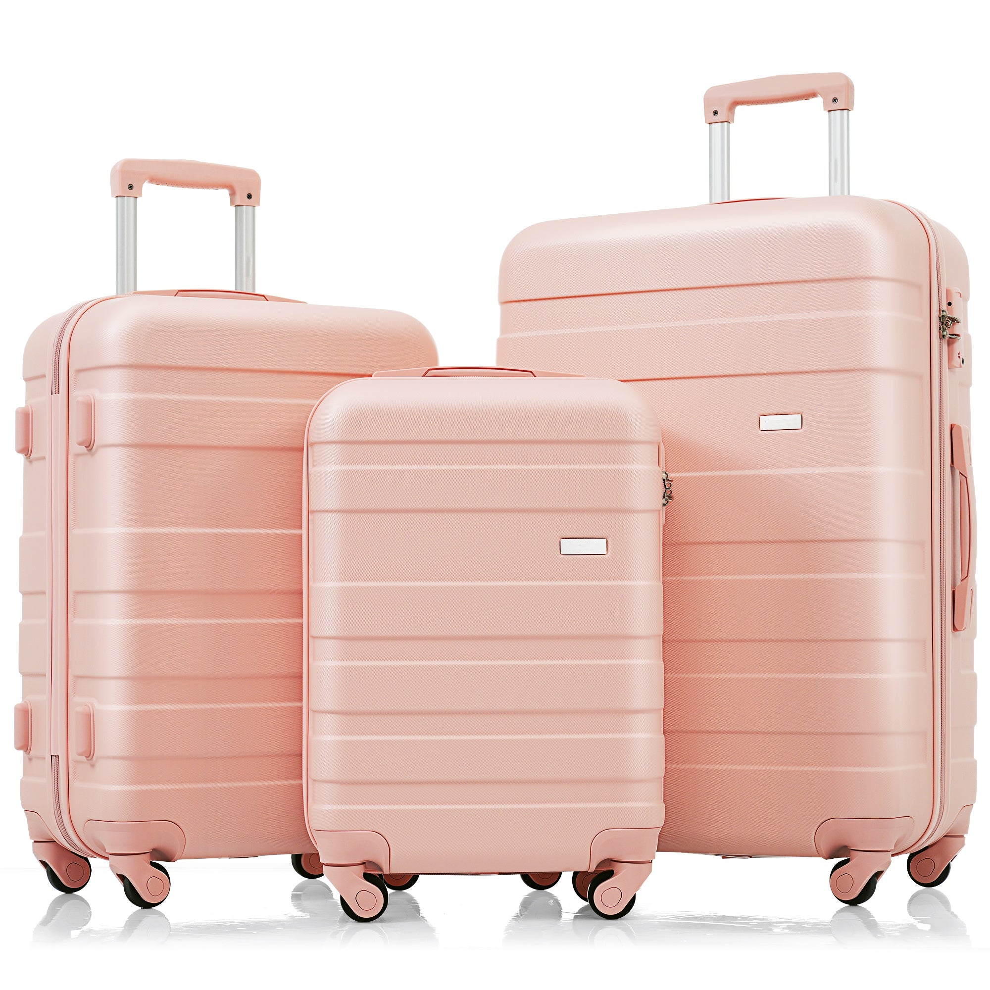 Luggage Sets New Model ABS Hardshell 3pcs Clearance Luggage Hardside Lightweight Durable Suitcase sets Spinner Wheels Suitcase with TSA Lock 20''24''28''( pink)--1