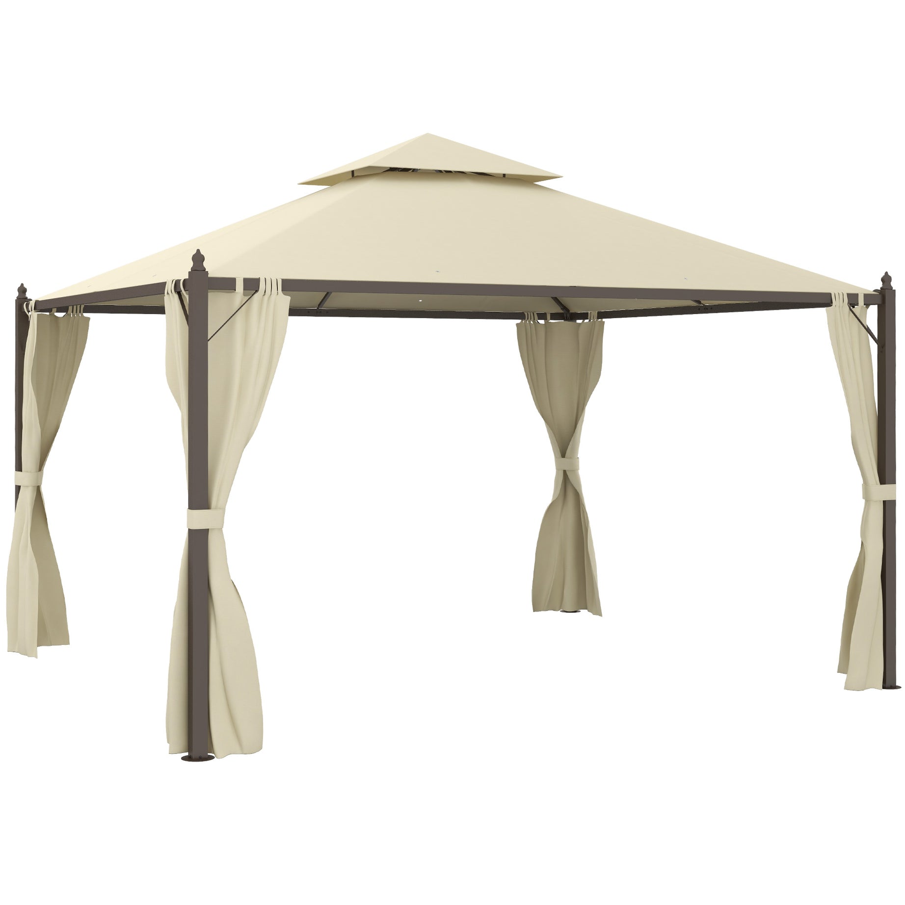 Outsunny 10' x 12' Steel Outdoor Patio Gazebo with Polyester Privacy Curtains, Two-Tier Roof for Air, Large Design--1