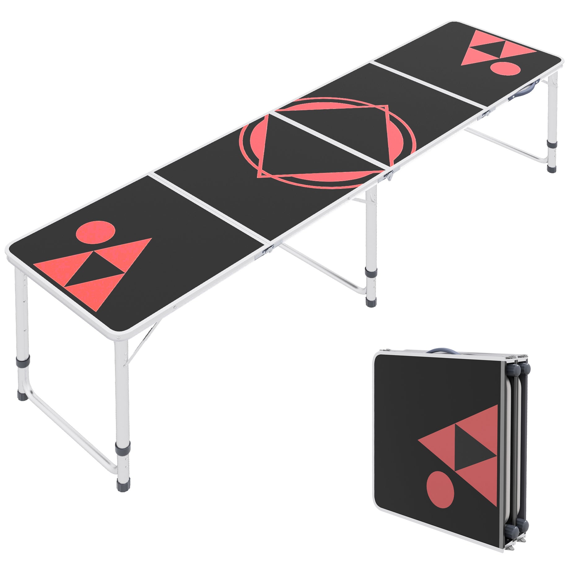 Outsunny 8ft Portable Beer Pong Table with Adjustable Legs, Folding Camping Table, Aluminum Picnic Table, for Party, Travel, BBQ, Beach, Black and Red--1