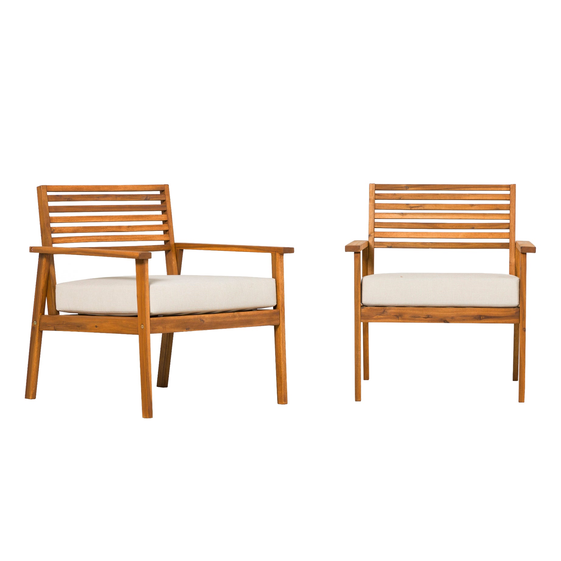 Modern 2-Piece Slat-Back Solid Acacia Wood Patio Club Chair Set – Brown--1