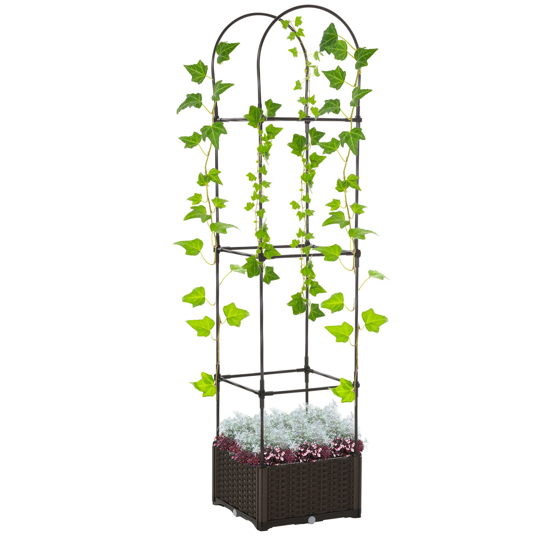 Outsunny Raised Garden Bed with Trellis, Self-Watering Planter Box, 69.7" Tomato Planters for Climbing Plants Vegetable Vine Flowers--1