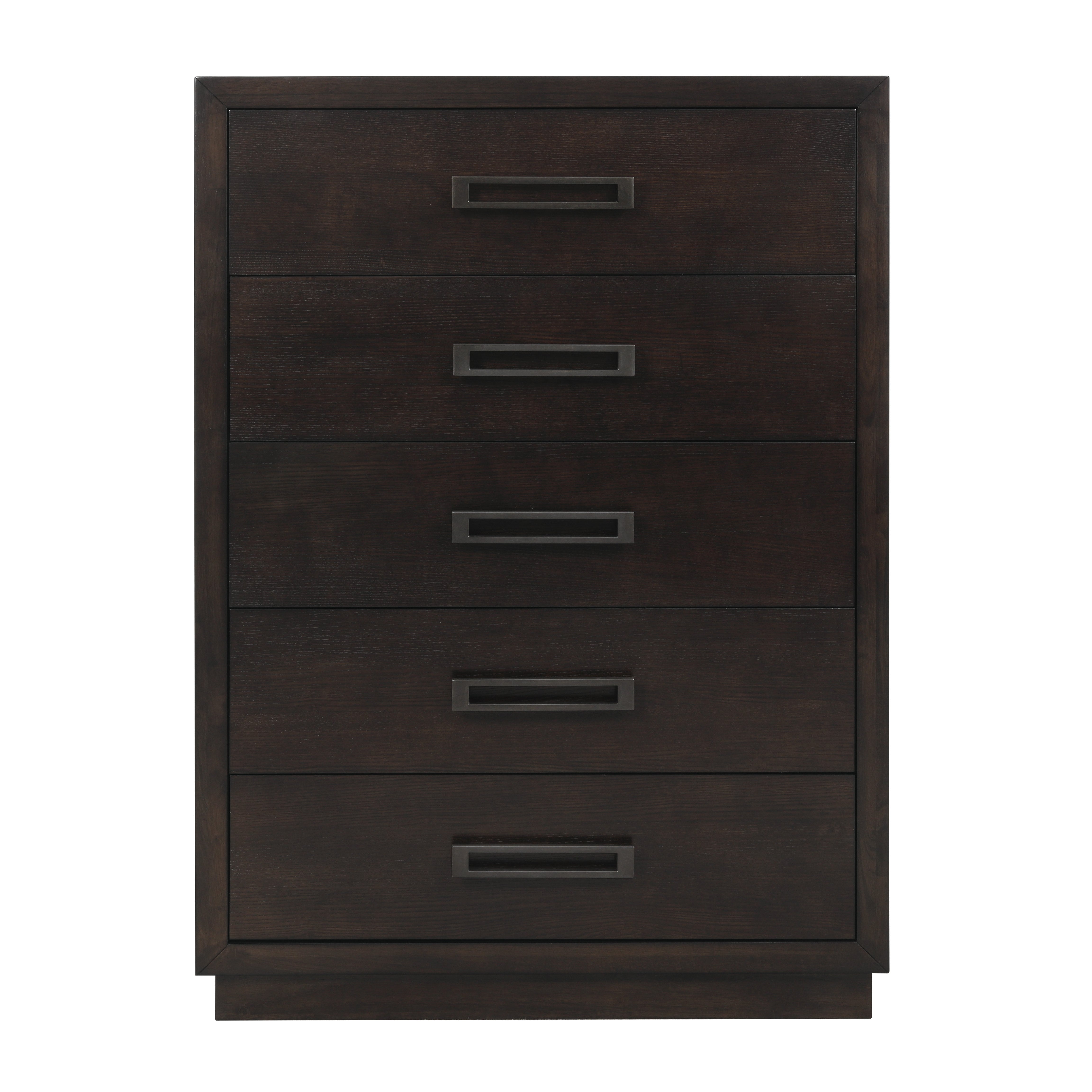 Modern Bedroom Furniture 1pc Chest of 5x Drawers Charcoal Finish Stylish Gunmetal Tone Handles--1