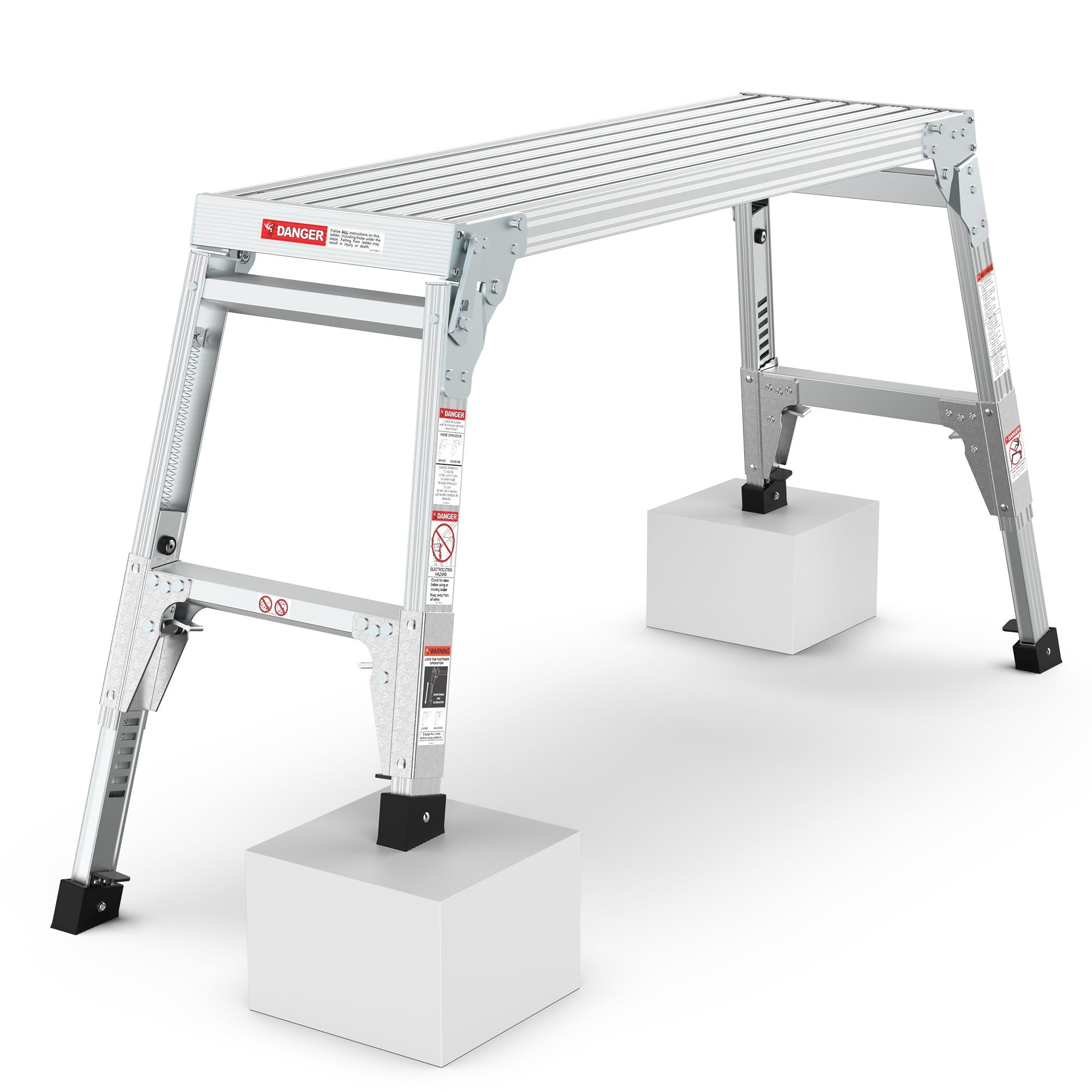 Aluminum Work Platform Large Size Step Stool Folding Portable Work Bench 40"  Width Telescopic Feet 22" -27.5" Height Adjustable--1