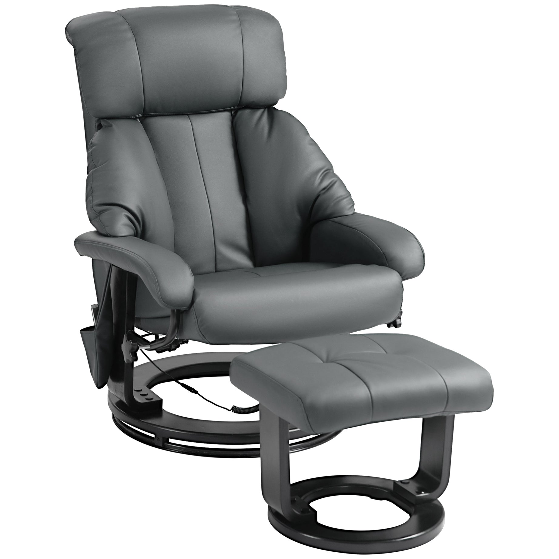 HOMCOM Massage Recliner Chair with Footstool, 360° Swivel Recliner, Gray--1