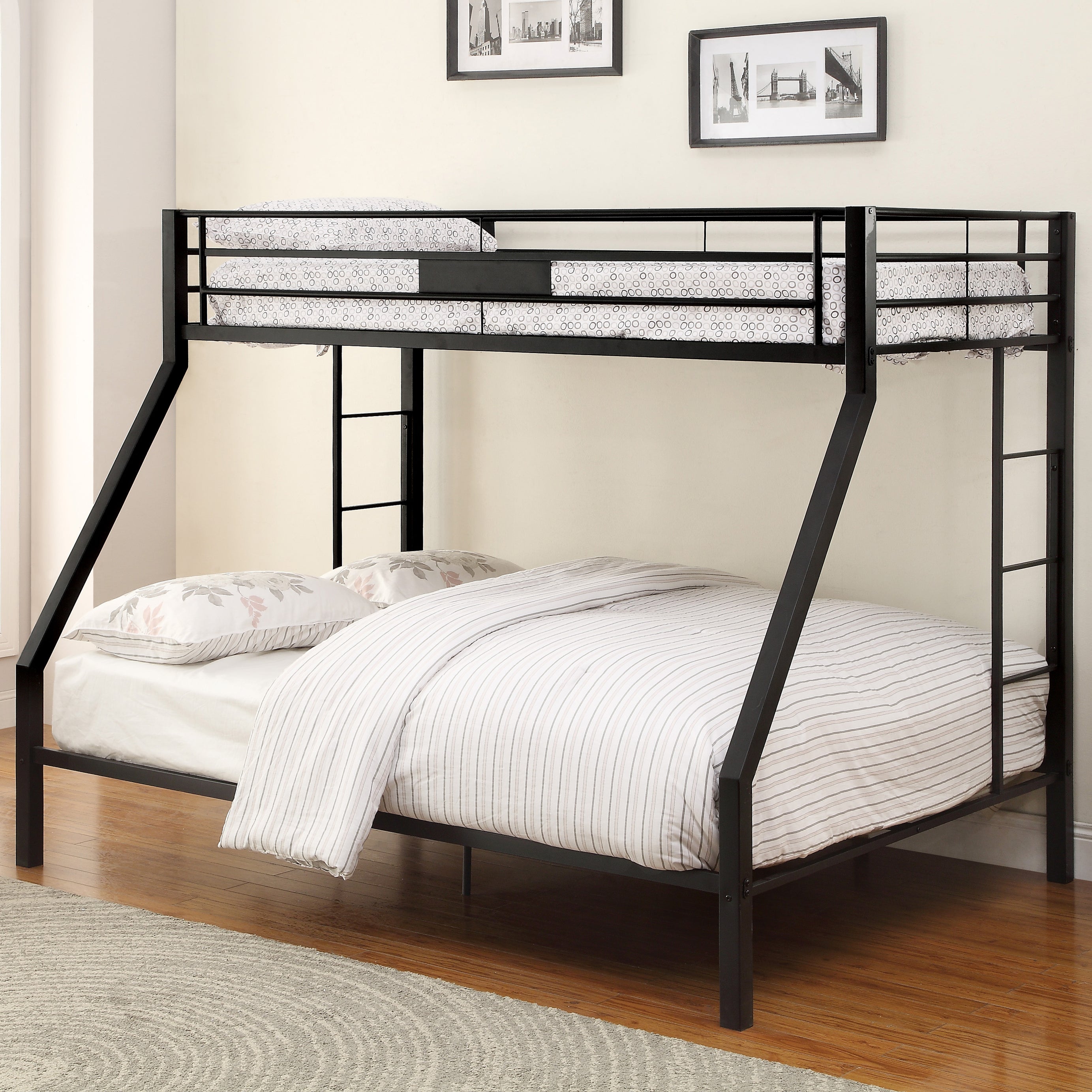 Sandy Black Twin XL/Queen Bunk Bed with Built-in Ladder--1