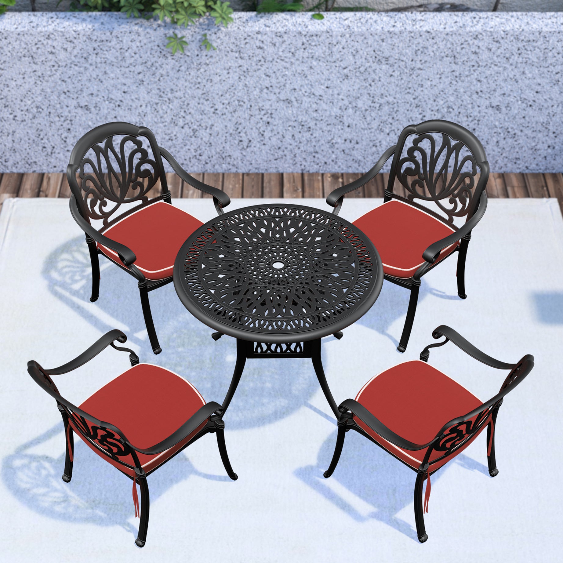 (Cushions In  Random Colors)5-Piece Set Of Cast Aluminum Patio Furniture With  Cushions--1