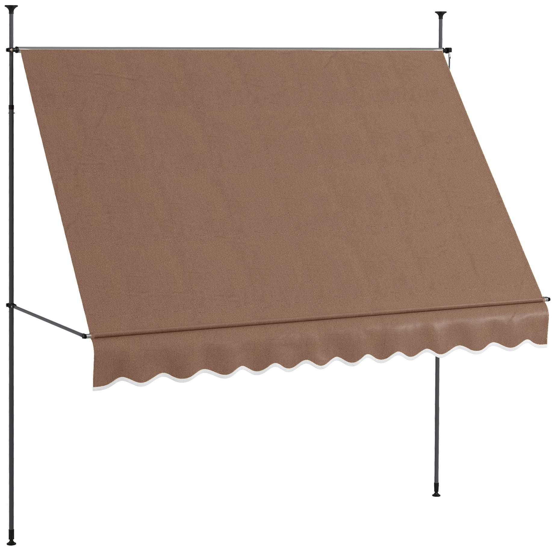 Outsunny Manual Retractable Awning, 118" Non-Screw Freestanding Patio Sun Shade Shelter with Support Pole Stand and UV Resistant Fabric, for Window, Door, Porch, Deck, Coffee--1