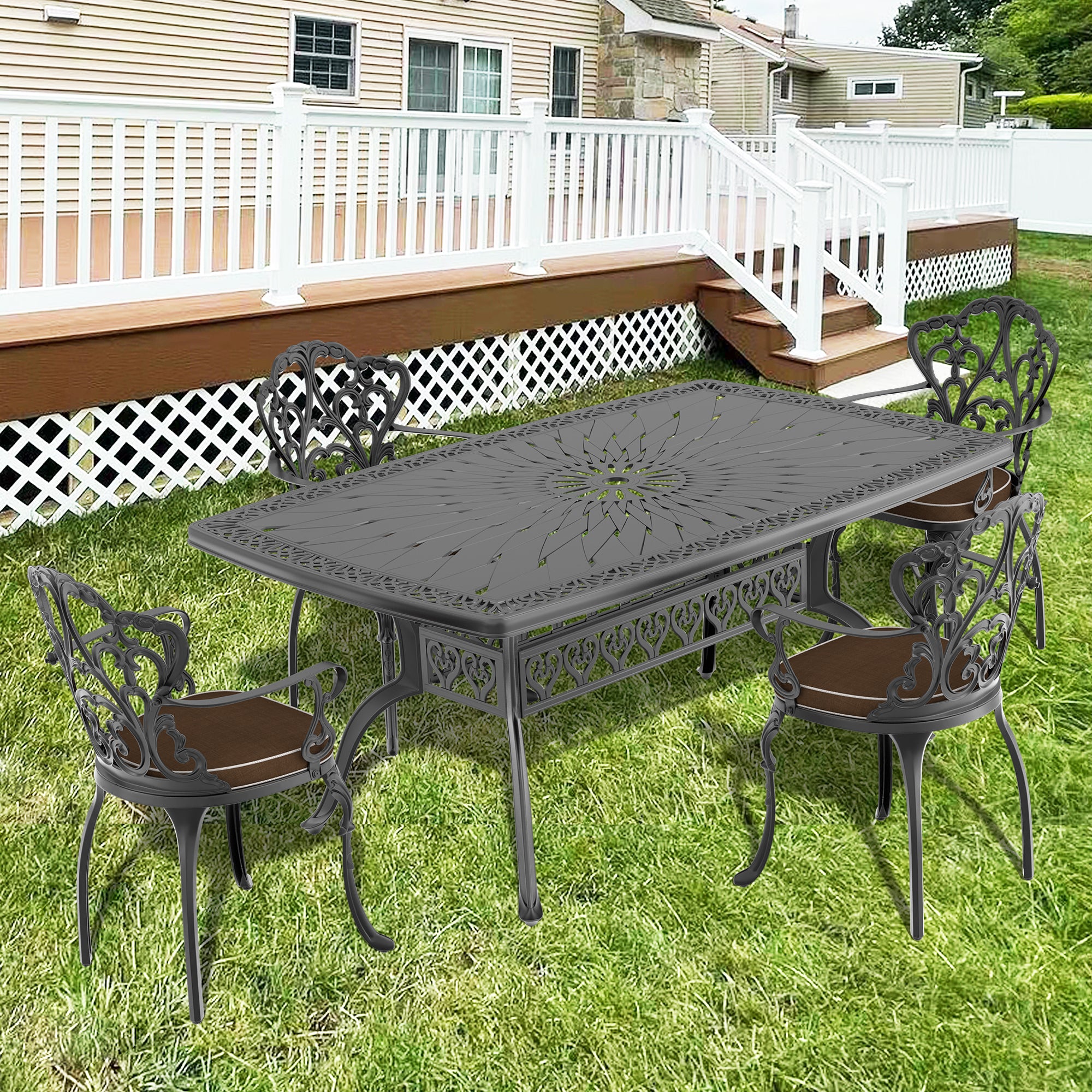 (Cushions In  Random Colors)5-Piece Set Of Cast Aluminum Patio Furniture With  Cushions--1