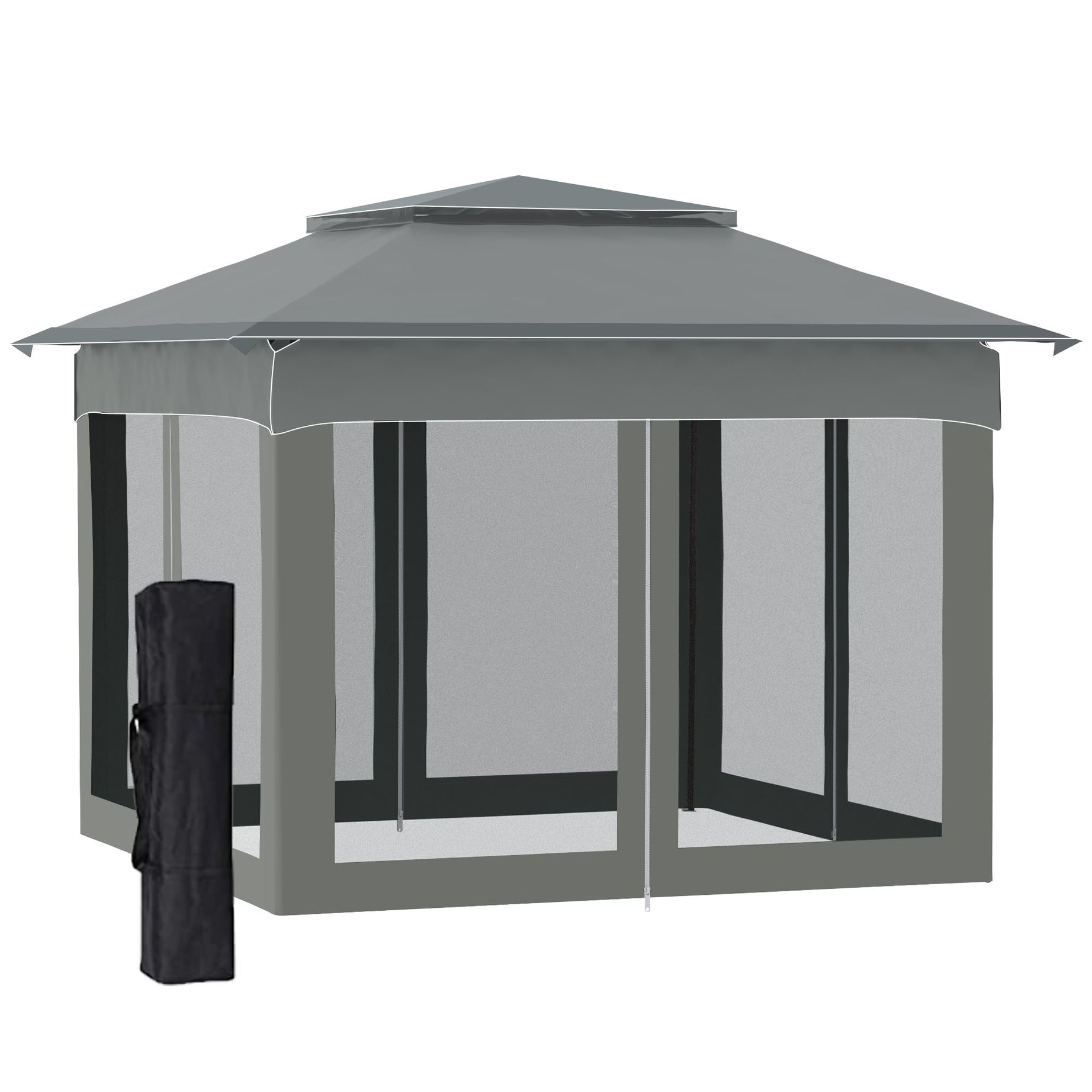 Outsunny 11' x 11' Pop Up Canopy, Outdoor Patio Gazebo Shelter with Removable Zipper Netting, Instant Event Tent w/ 114 Square Feet of Shade and Carry Bag for Backyard, Garden, Dark Gray--1