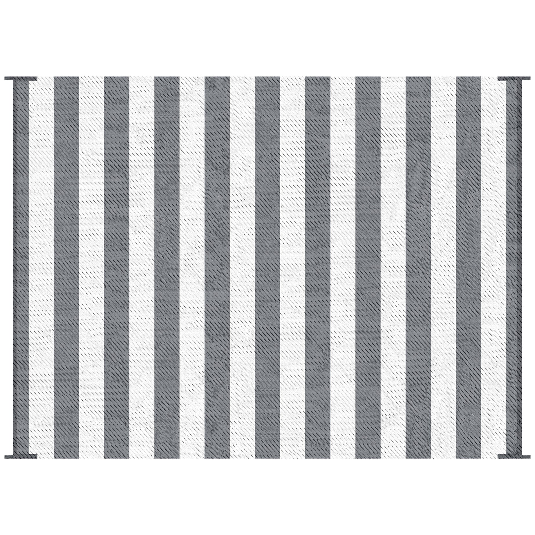 Outsunny Reversible Outdoor Rug, 9' x 12' Waterproof Plastic Straw Floor Mat, Portable RV Camping Carpet with Carry Bag, Large Floor Mat for Backyard, Deck, Picnic, Beach, Gray & White Striped--1