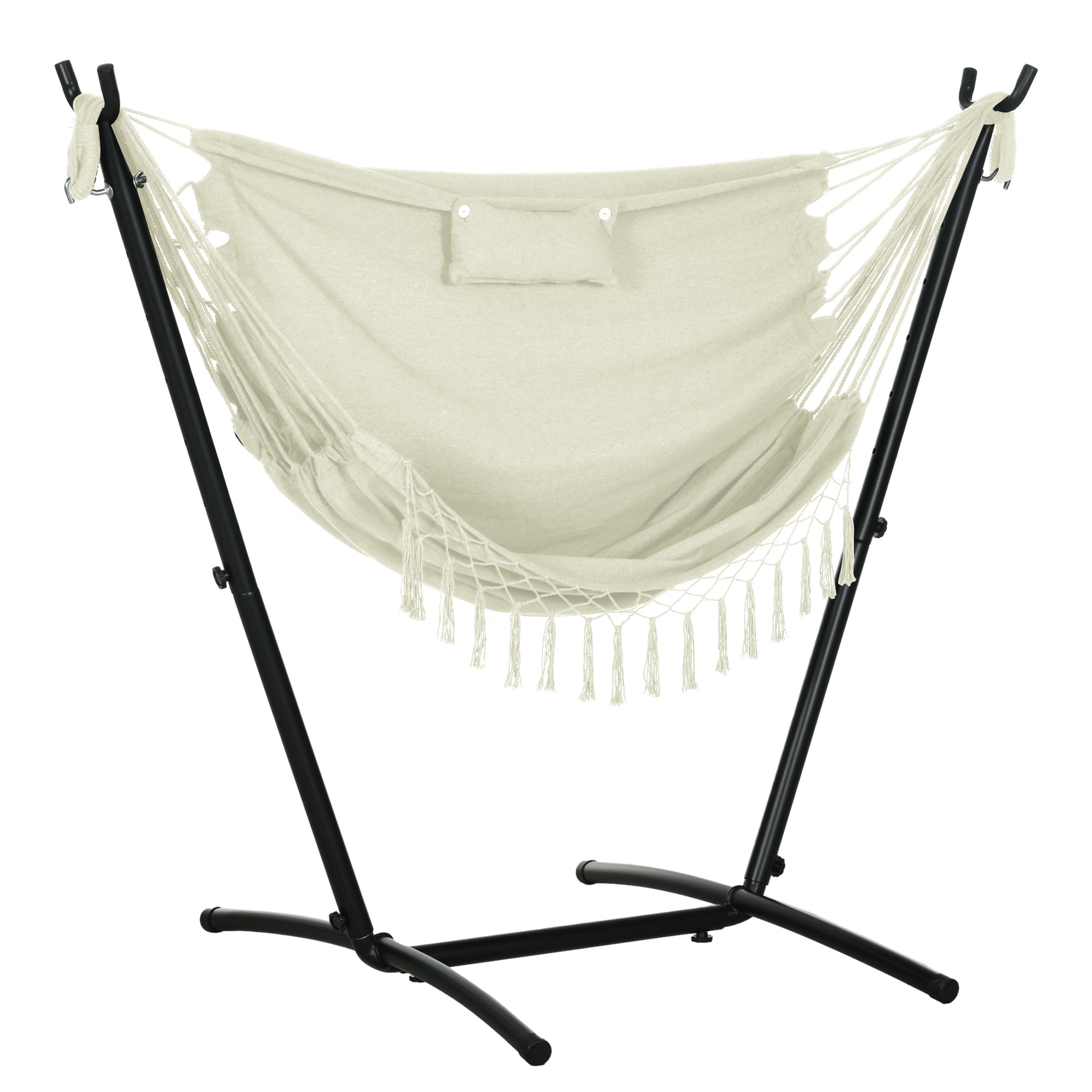 Outsunny Patio Hammock Chair with Stand, Outdoor Hammock Swing Hanging Lounge Chair with Side Pocket and Headrest, Cream White--1