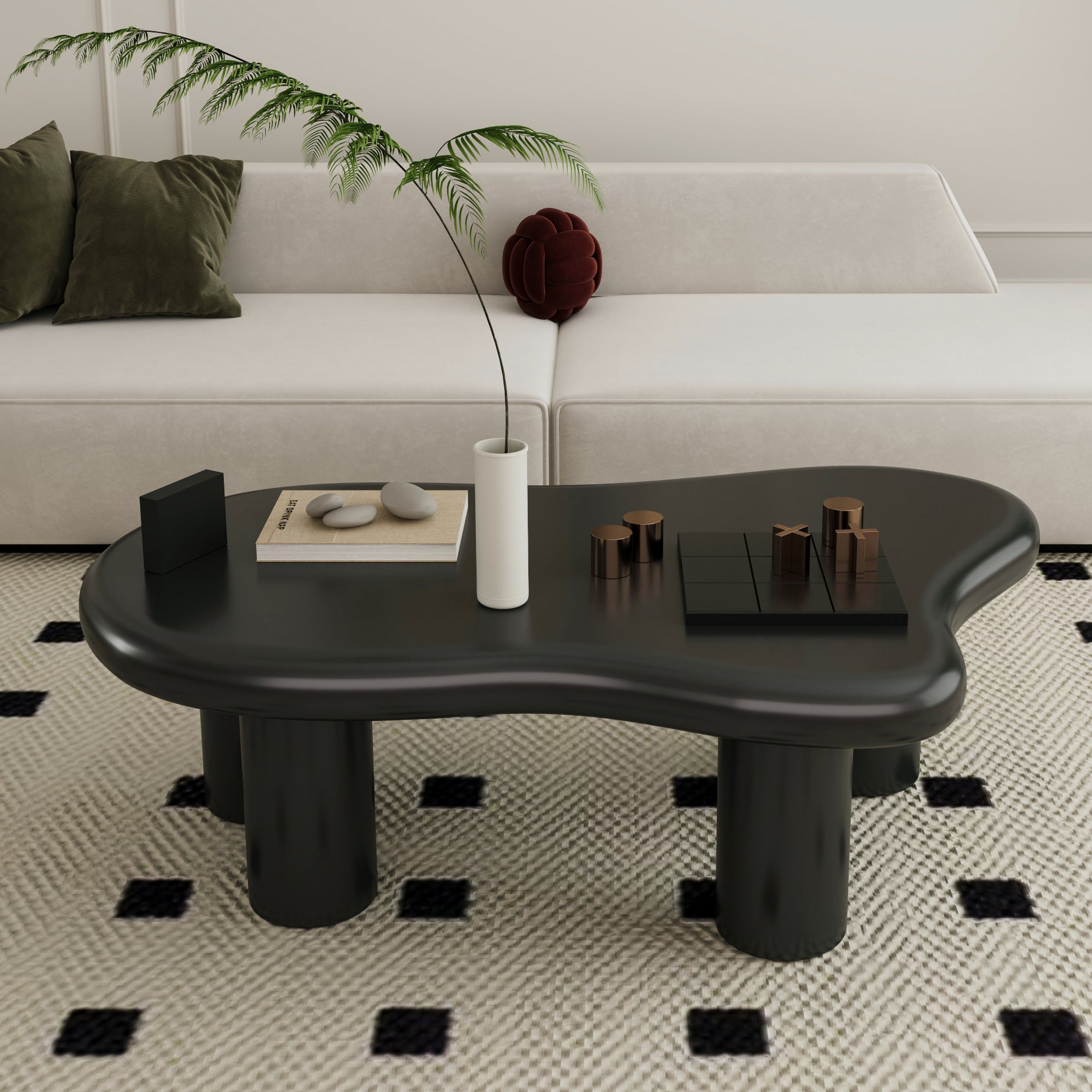 47 Inch Black Cloud Shaped Coffee Table for Living Room--1