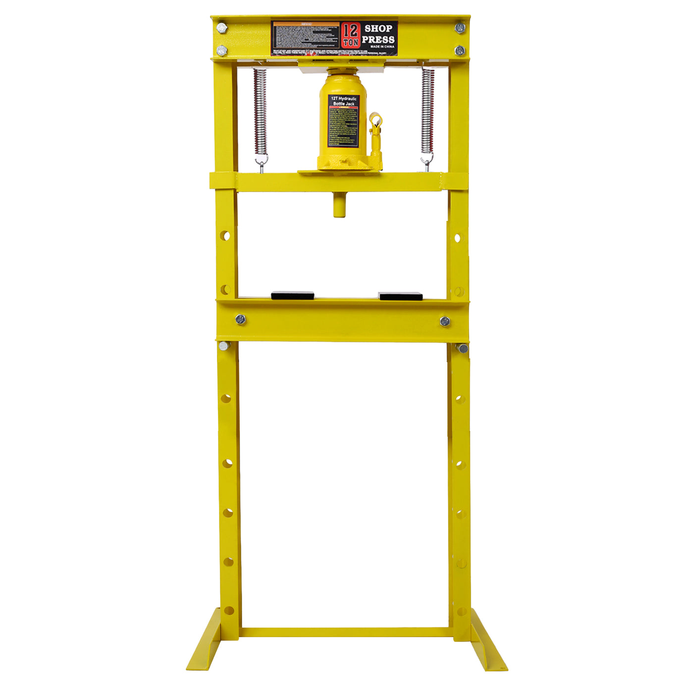 Hydraulic Shop Press ,12-Ton Capacity , Floor Mount ,with Press Plates, H-Frame Garage Floor Press, Adjustable Working Table Height, ,yellow--1