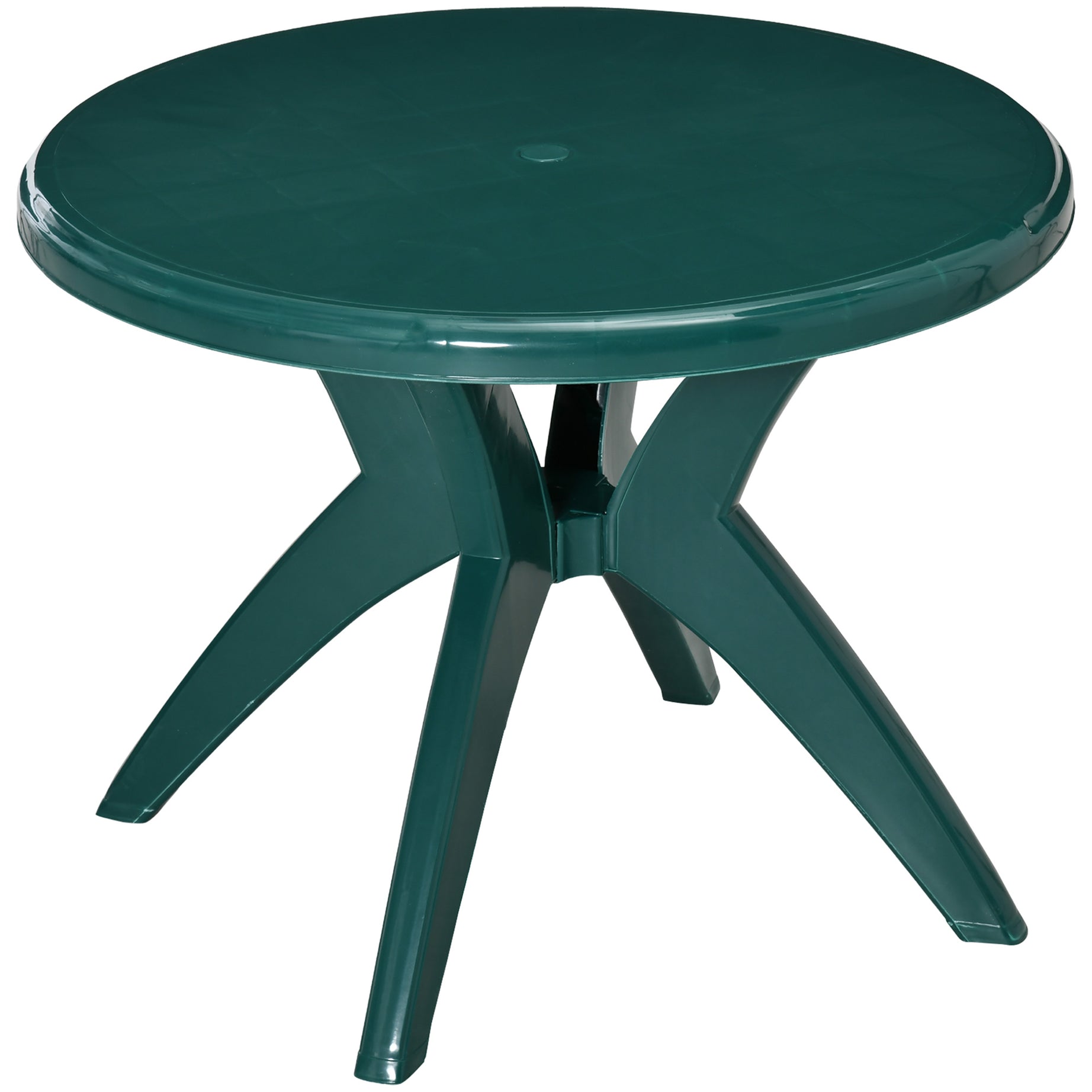 Outsunny 36.25" Dia Round Plastic Patio Table with Umbrella Hole, Outdoor Bistro Dining Table, for Bar, Garden, Backyard, Poolside, Yard, Green--1