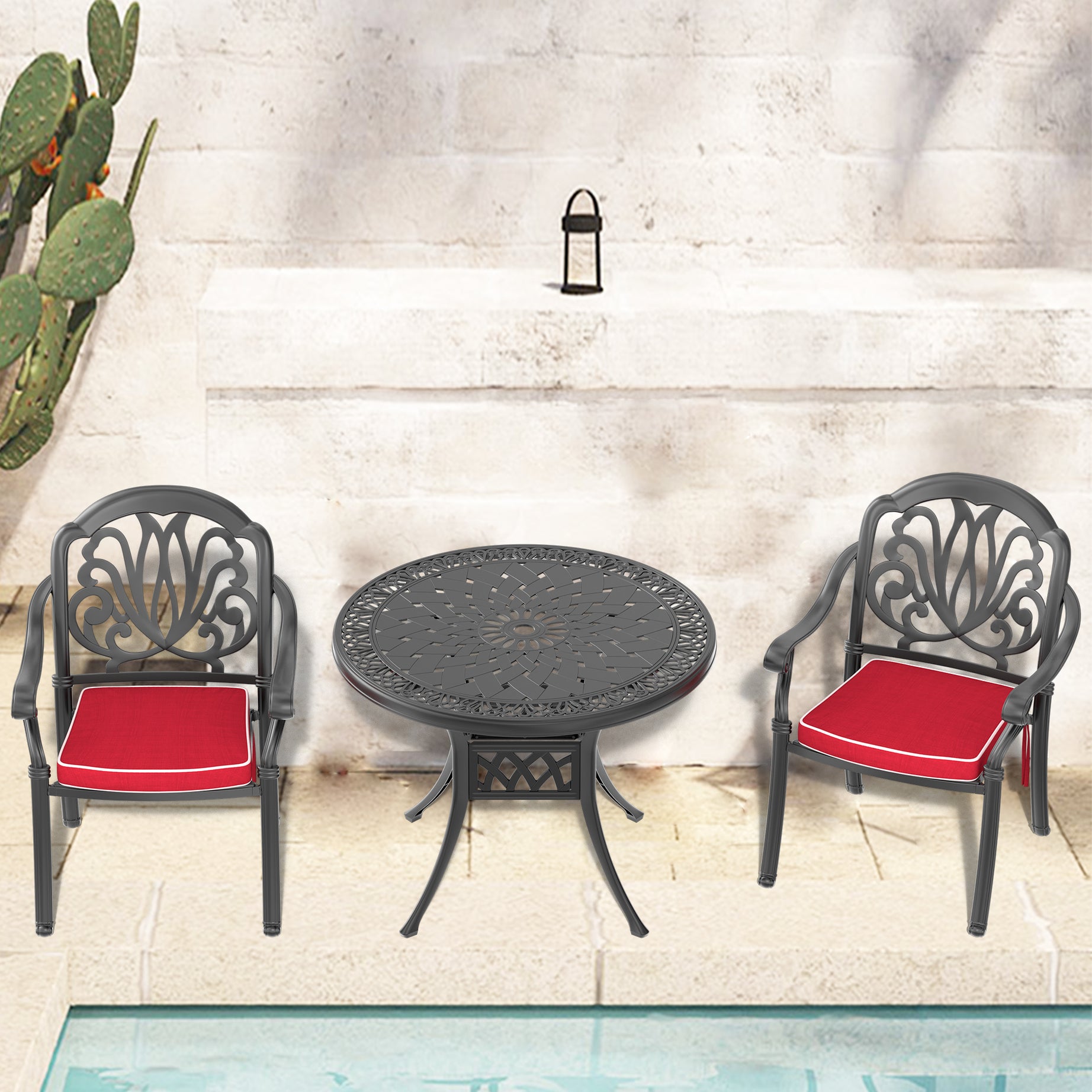 (Cushions In  Random Colors)3-Piece Set Of Cast Aluminum Patio Furniture With  Cushions--1