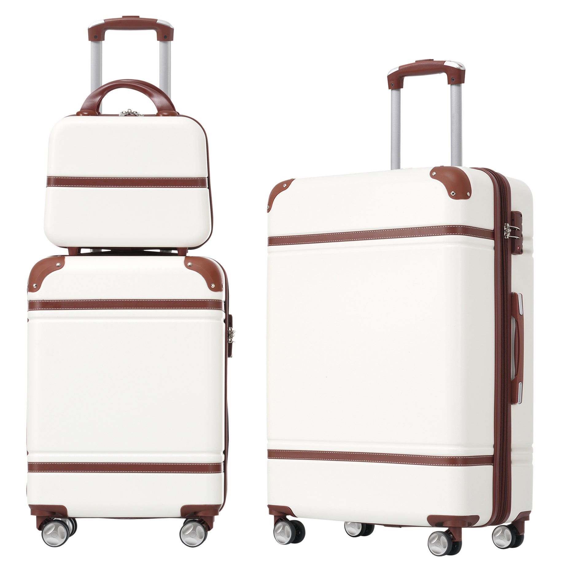 Hardshell Luggage Sets 3 Pieces 20"+24" Luggages and Cosmetic Case Spinner Suitcase with TSA Lock  Lightweight,White--1