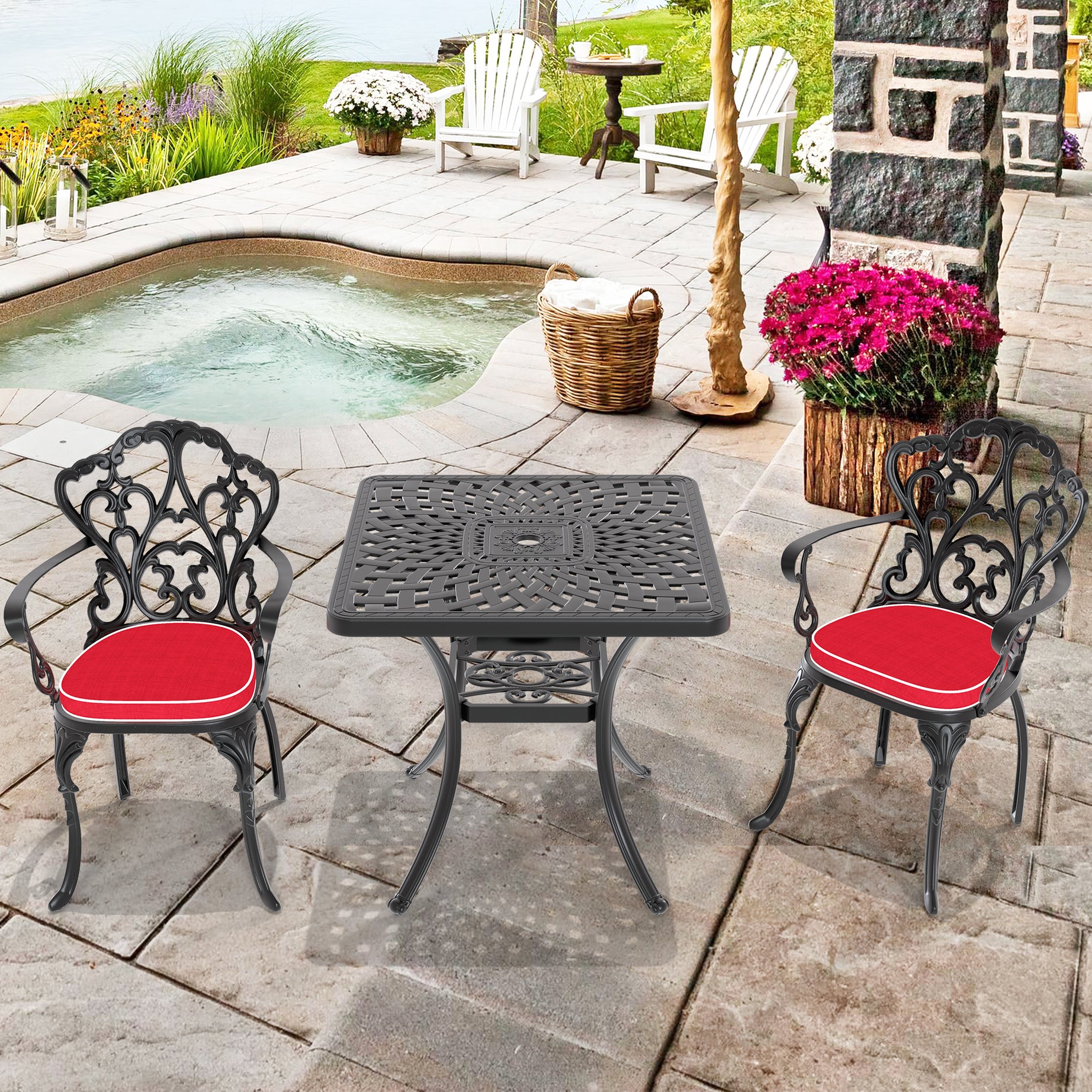 (Cushions In  Random Colors)3-Piece Set Of Cast Aluminum Patio Furniture With  Cushions--1