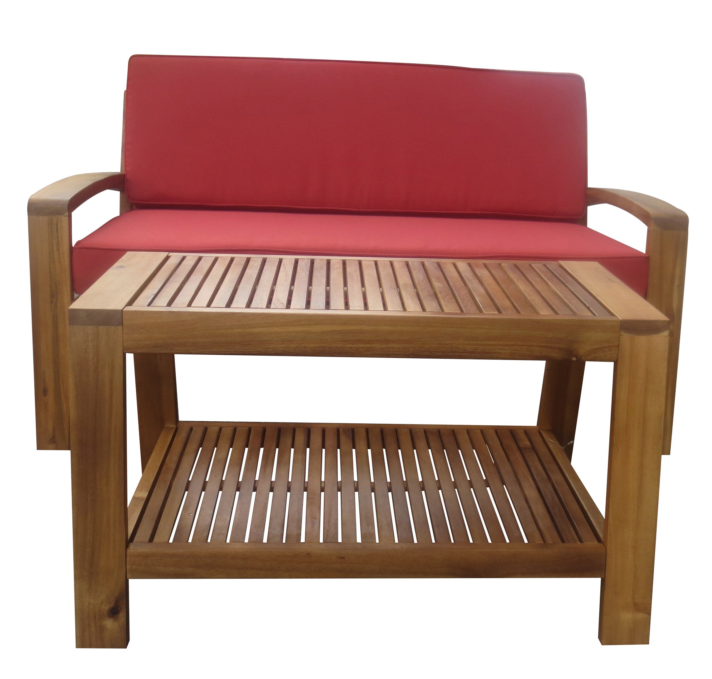 GRENADA LOVE SEAT + COFFEE TABLE + RED CUSHION--1