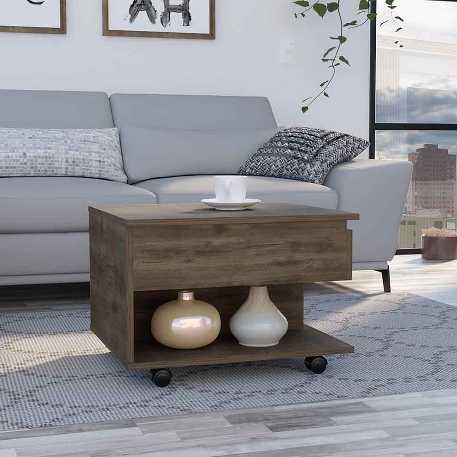 Luanda Lift Top Coffee Table, Casters, One Shelf -Dark Brown--1