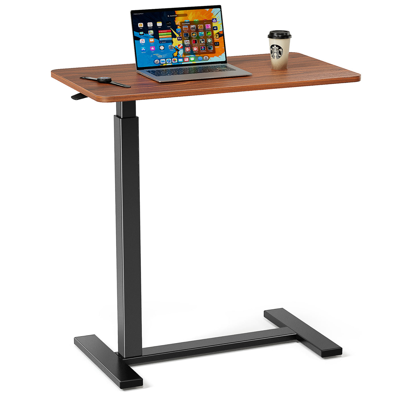 Adjustable mobile bed desk, computer desk, mobile standing desk, lifting desk, desk, brown--1