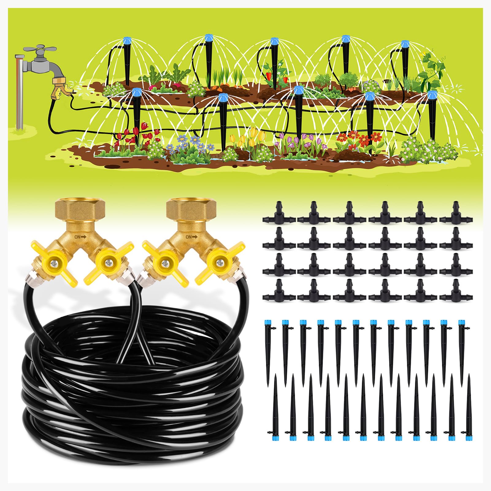 100ft Drip Irrigation Kit Plant Watering System 8x5mm Blank Distribution Tubing DIY Automatic Irrigation Equipment Set for Garden Greenhouse Flower Bed Patio Lawn--1