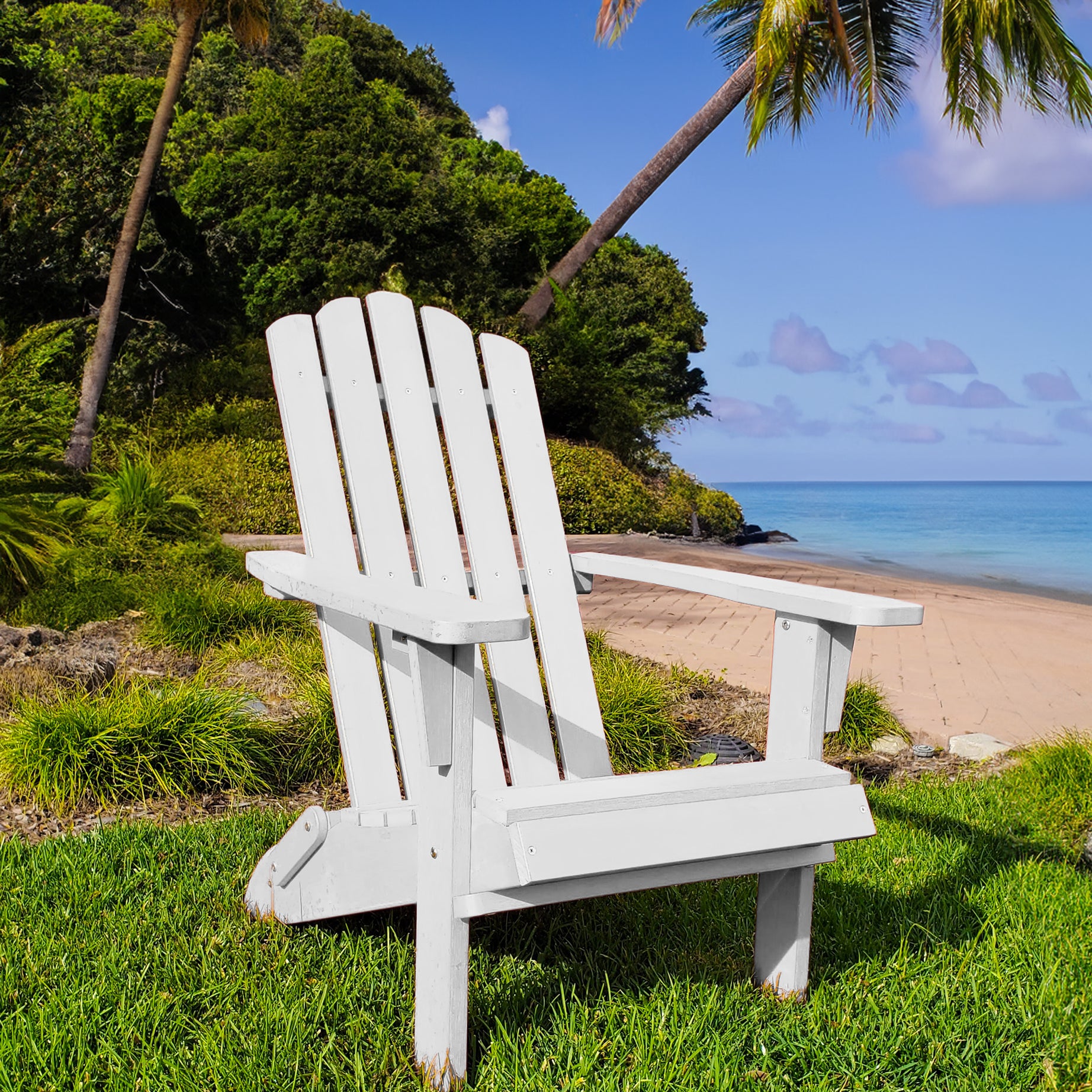 HIPS Folding Adirondack Chair, Ultra Durable Weather Resistant Design, Real Wood Look, Easy Folding with No Pins Needed, 300 lb Capacity, White--1