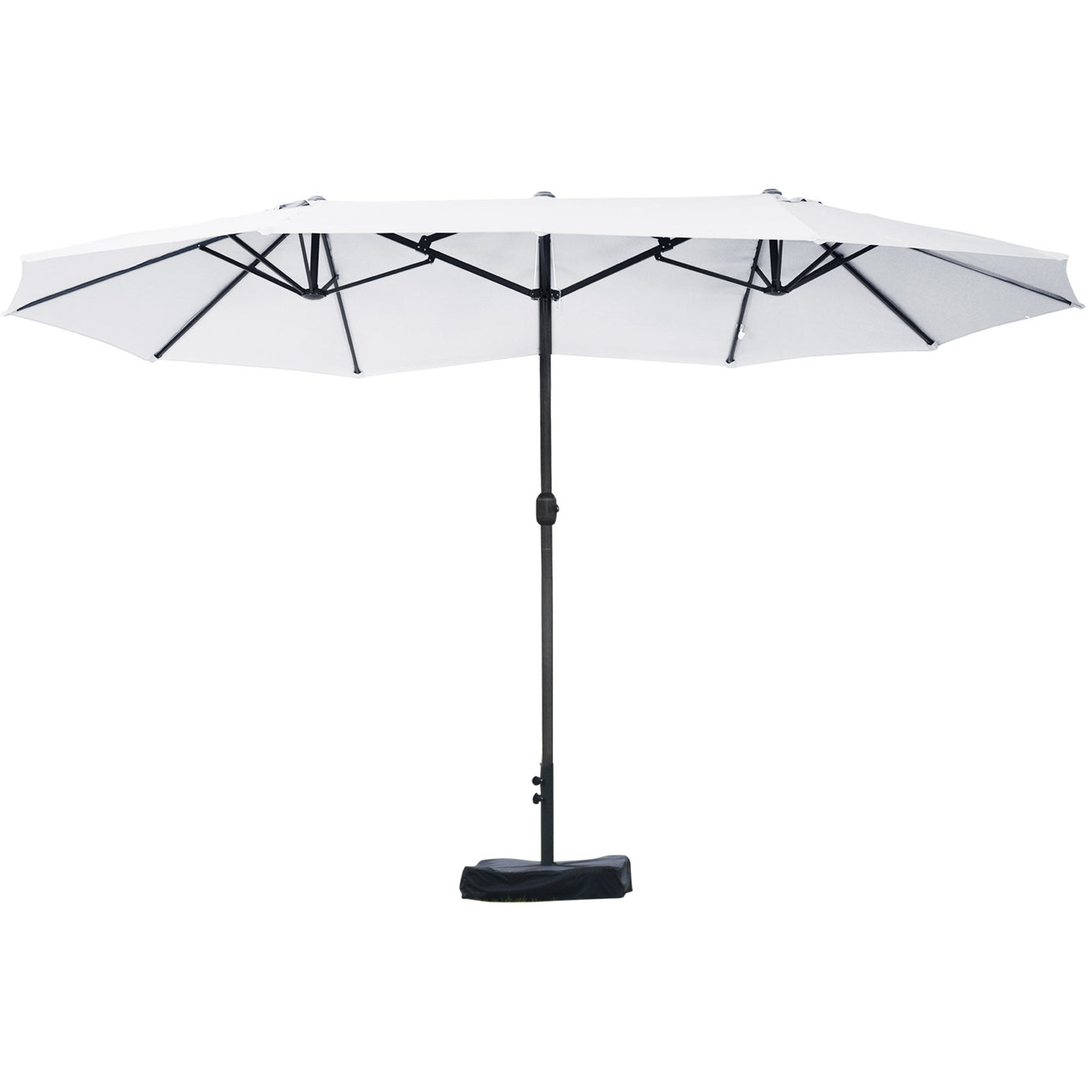 Outsunny Patio Umbrella 15' Steel Rectangular Outdoor Double Sided Market with base, Sun Protection & Easy Crank for Deck Pool Patio, Beige--1