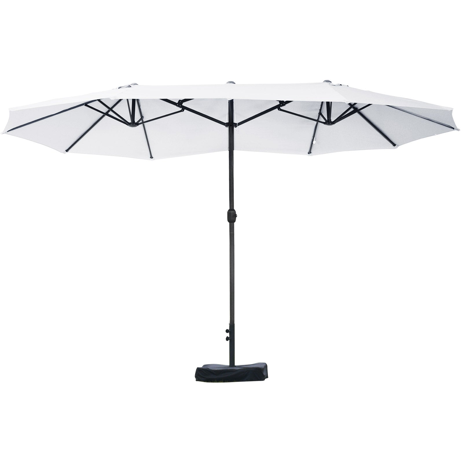 Outsunny Patio Umbrella 15' Steel Rectangular Outdoor Double Sided Market with base, Sun Protection & Easy Crank for Deck Pool Patio, Beige--1