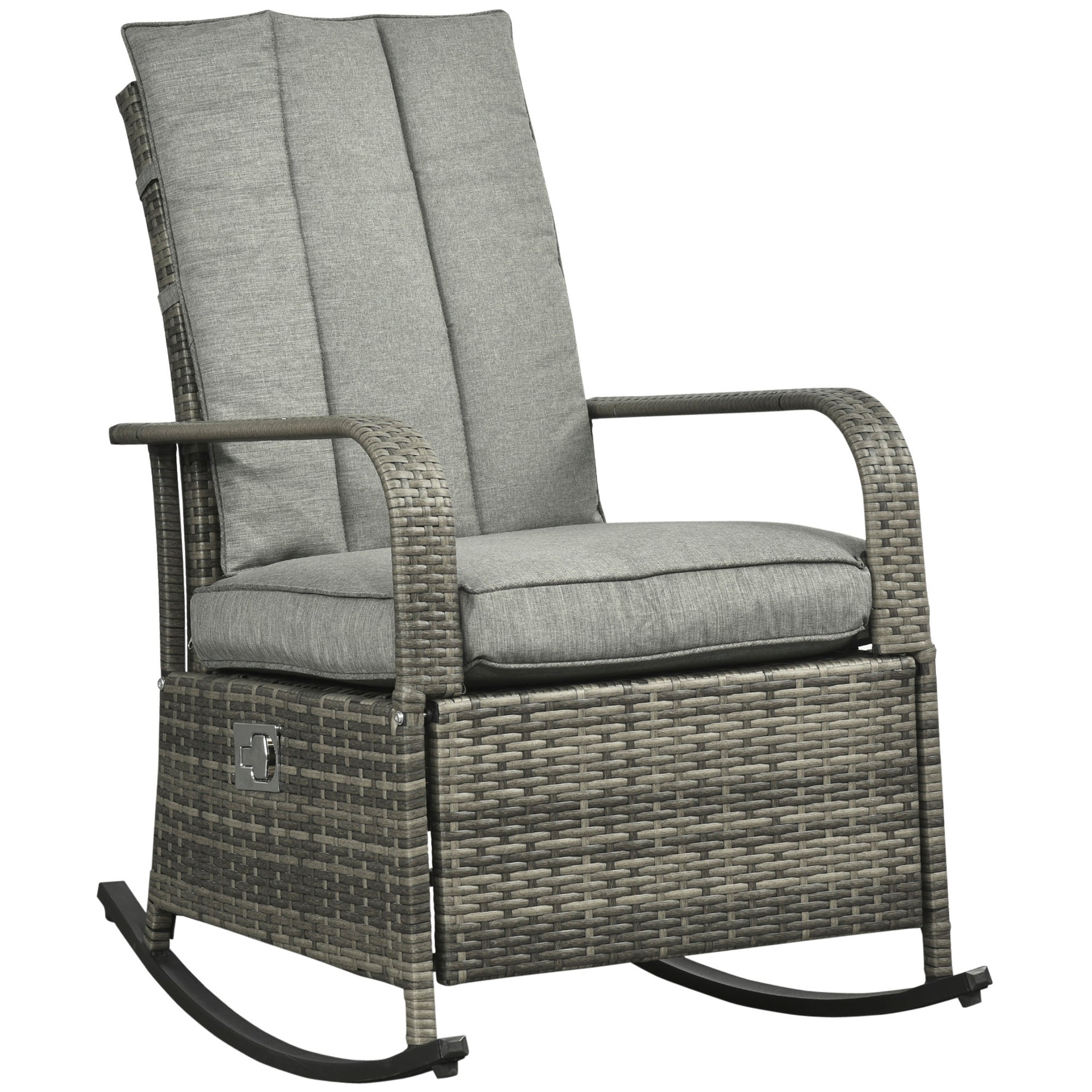 Outsunny Outdoor Rattan Rocking Chair Patio Recliner with Soft Cushions, Adjustable Footrest, Max. 135 Degree Backrest, PE Wicker, Gray--1