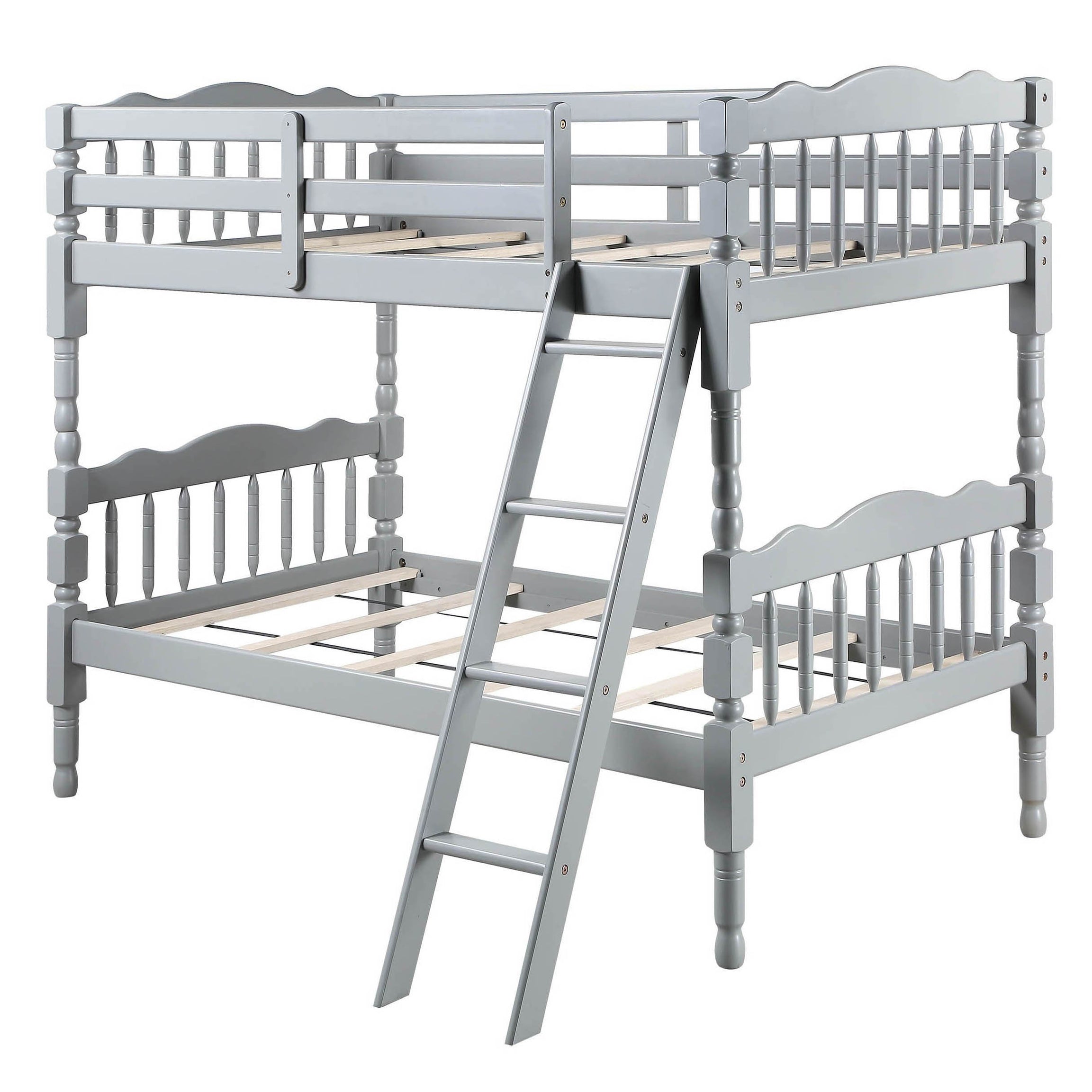 Grey Twin Over Twin Bunk Bed with Built-in Ladder--1