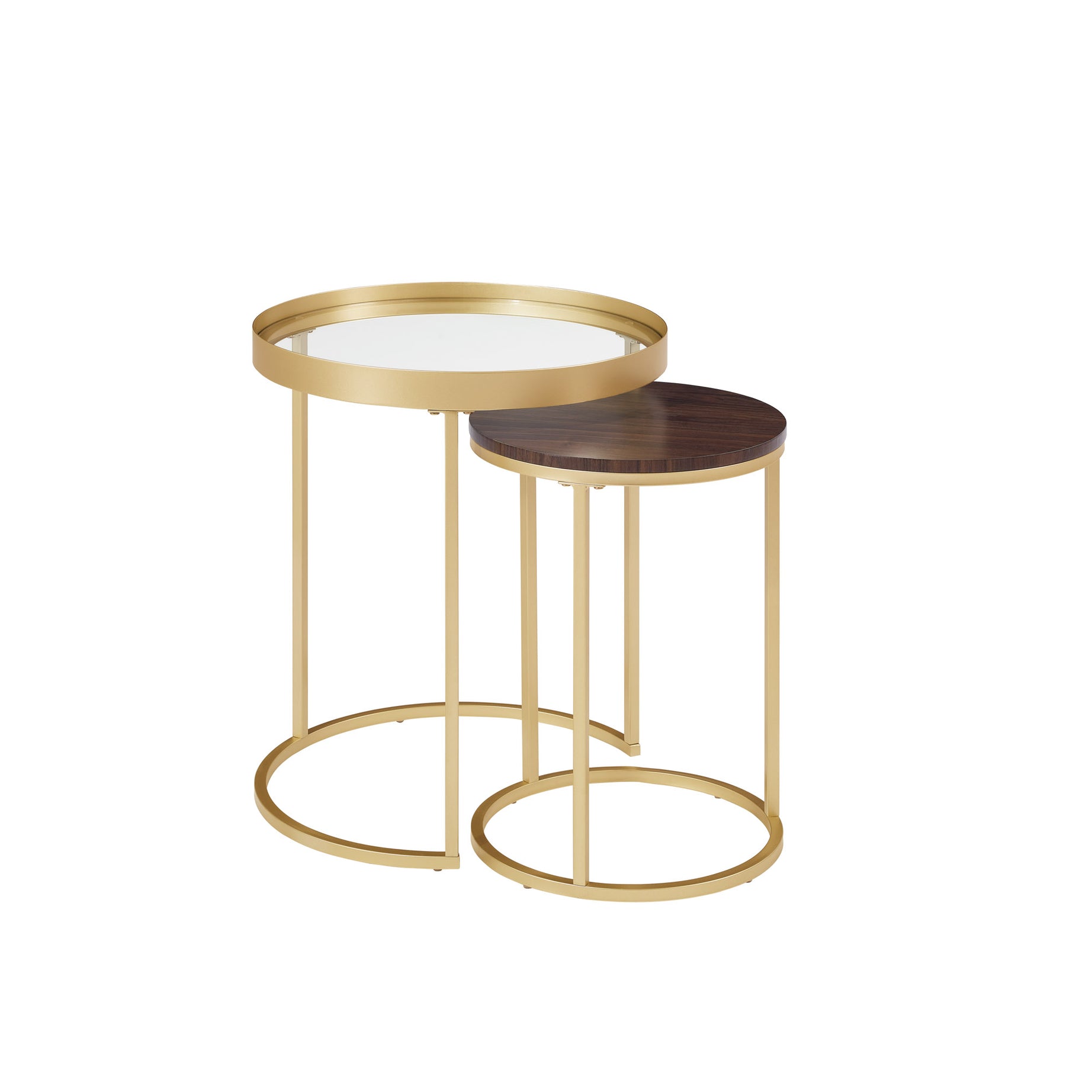 Contemporary Gold-Metal Nesting Side Tables – Dark Walnut / Pale Gold--1