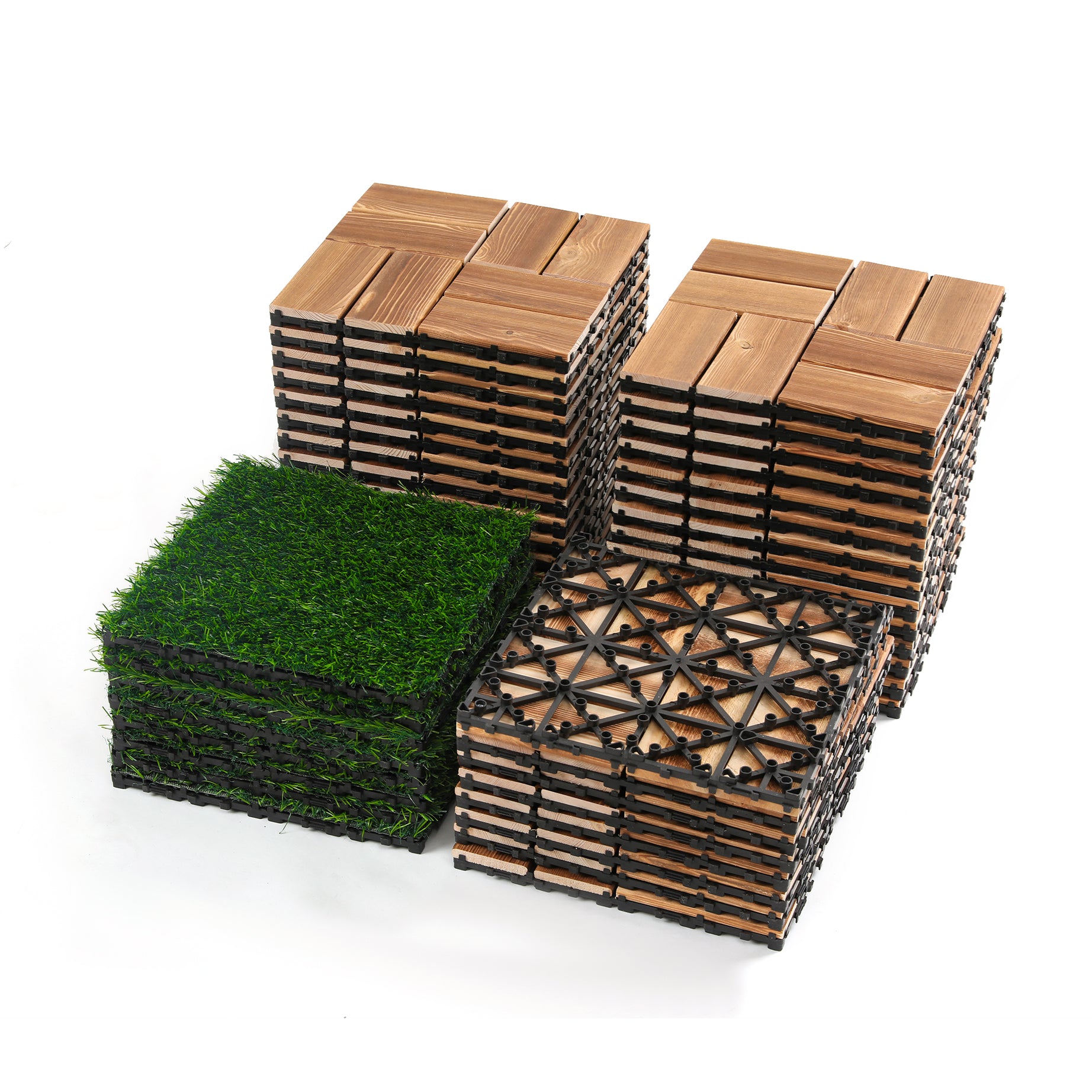 36pcs DIY wood-plastic carbonized floor, 8pcs simulated lawn, waterproof and sunscreen, transform your outdoor space!--1