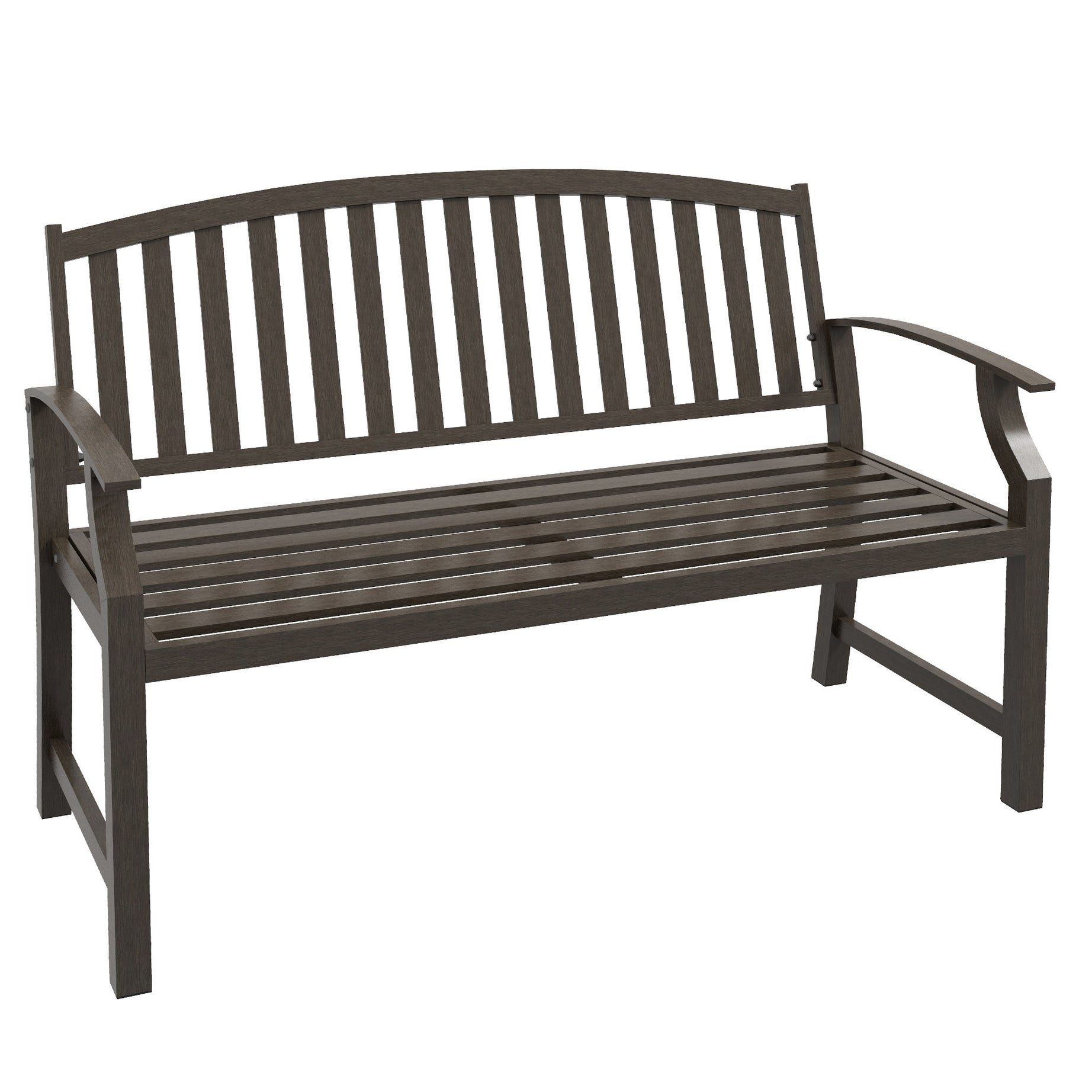 Outsunny 46" Outdoor Garden Bench, Metal Bench, Wood Look Slatted Frame Furniture for Patio, Park, Porch, Lawn, Yard, Deck, Brown--1