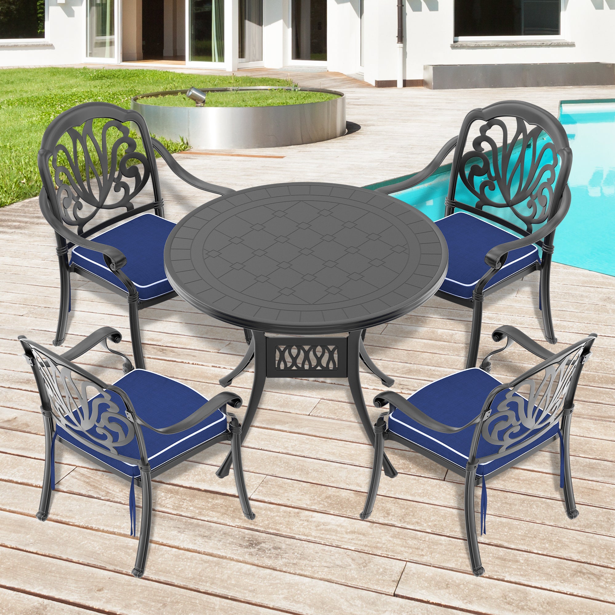 (Cushions In  Random Colors)5-Piece Set Of Cast Aluminum Patio Furniture With  Cushions--1