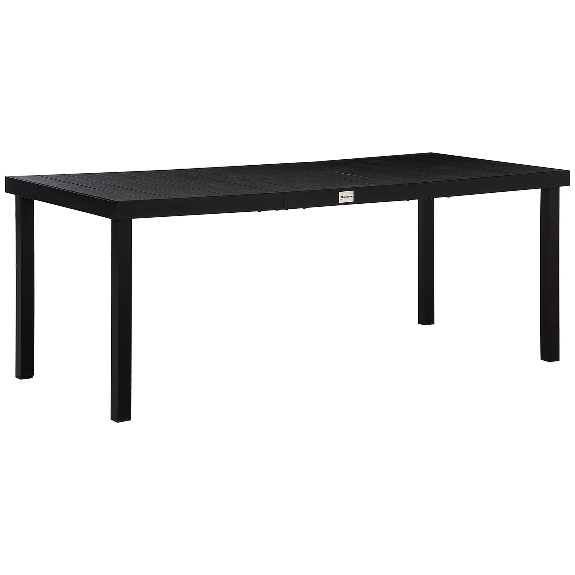 Outsunny 75" x 35" Outdoor Dining Table for 8 People, Rectangular Aluminum Frame Garden Table with All-Weather Faux Wood Top for Garden, Lawn, Patio, Black--1