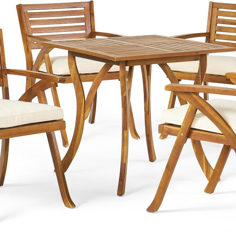 HERMOSA 5 PIECE WOOD DINING SET WITH CUSHIONS--1