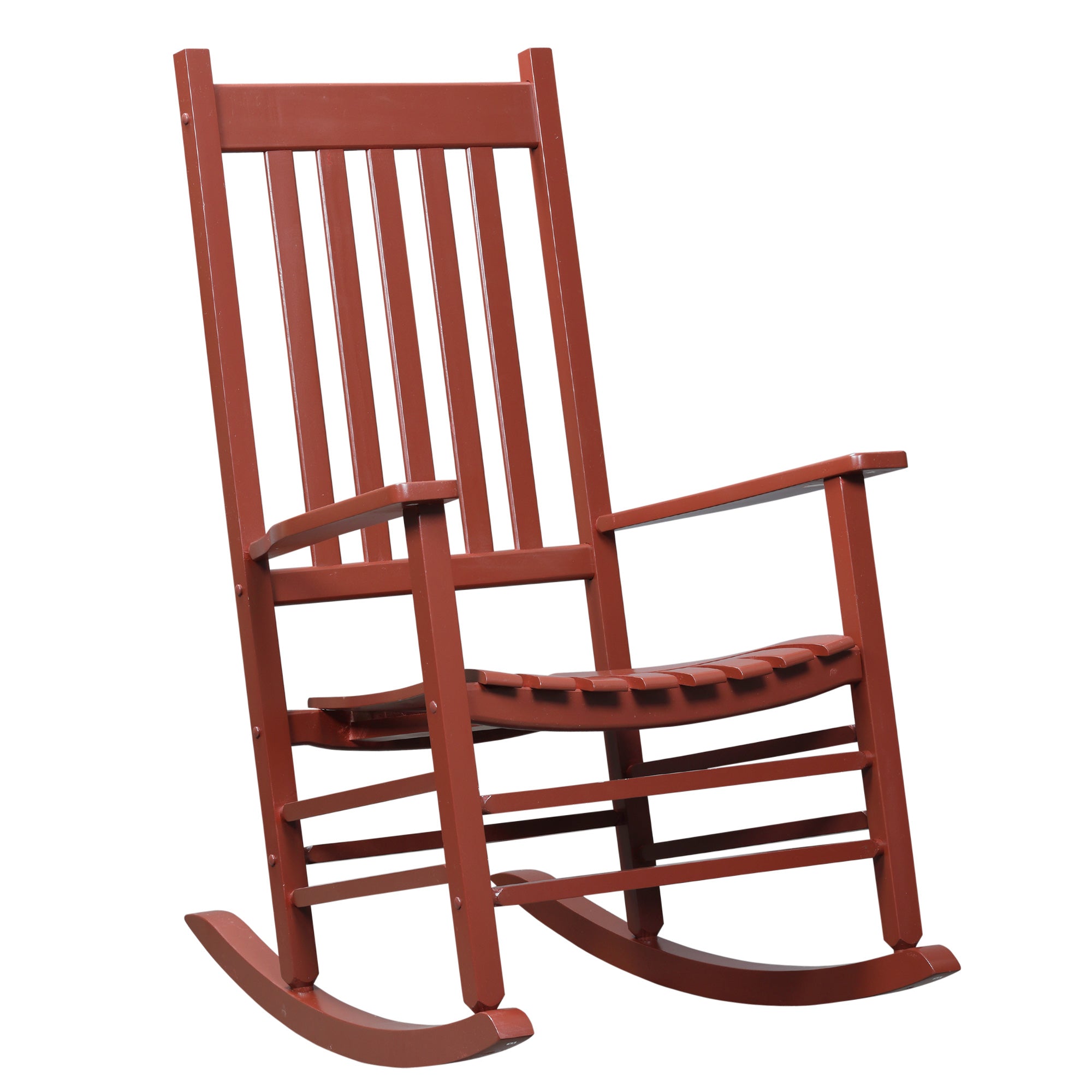 Outsunny Outdoor Rocking Chair, Patio Wooden Rocking Chair with Smooth Armrests, High Back for Garden, Balcony, Porch, Supports Up to 352 lbs., Wine Red--1