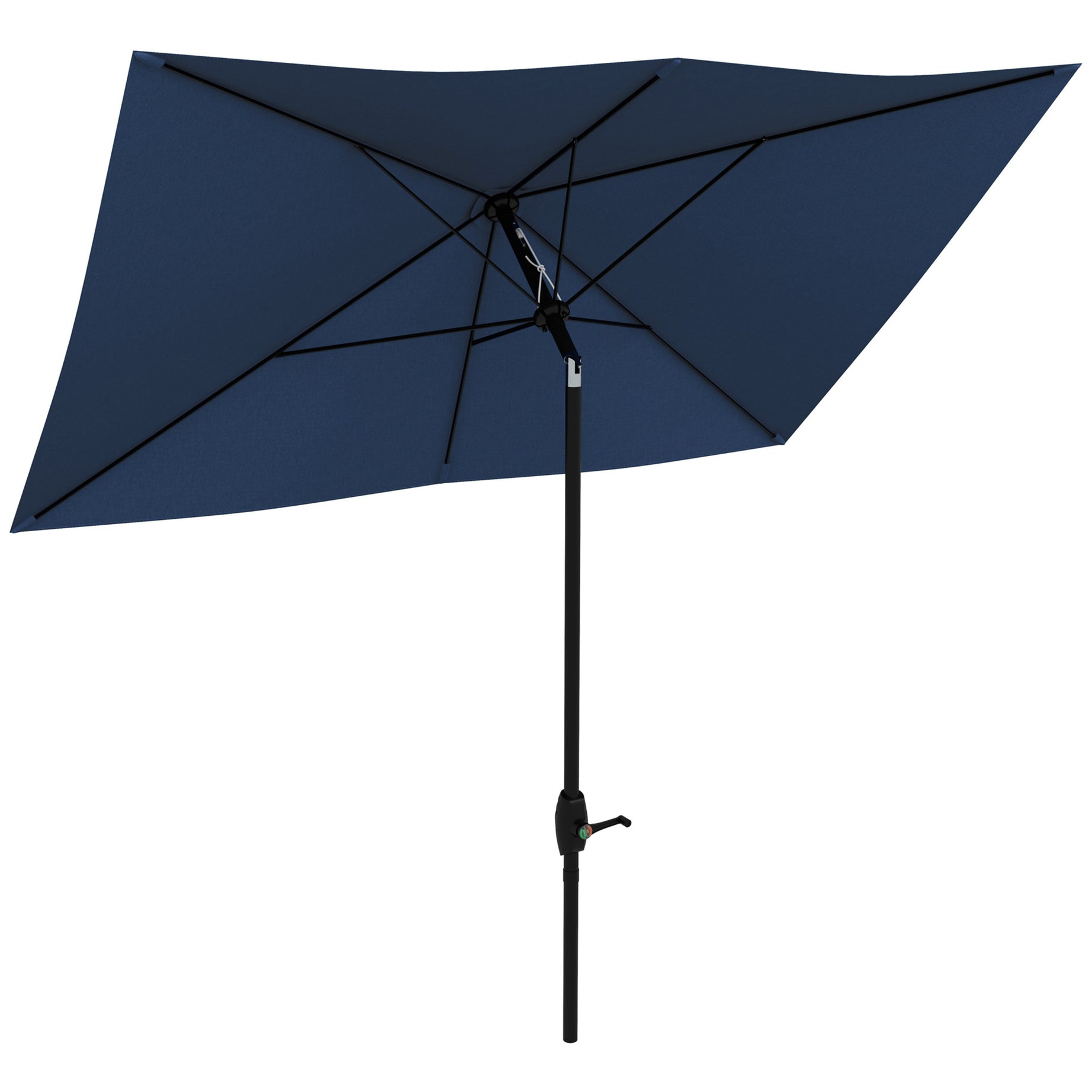 Outsunny 6.5' x 10' Rectangular Market Umbrella, Patio Outdoor Table Umbrella with Crank and Push Button Tilt, Blue--1