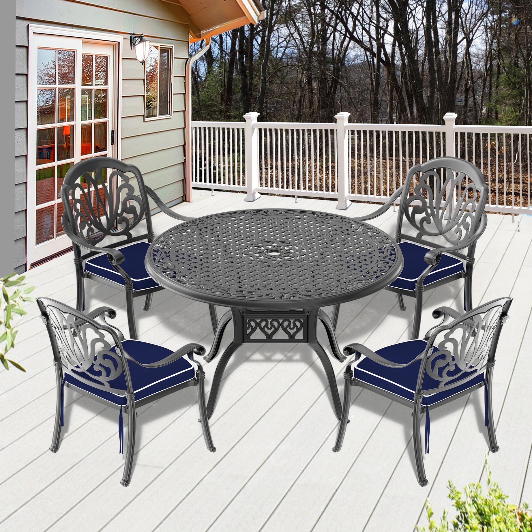 (Cushions In  Random Colors)5-Piece Set Of Cast Aluminum Patio Furniture With  Cushions--1