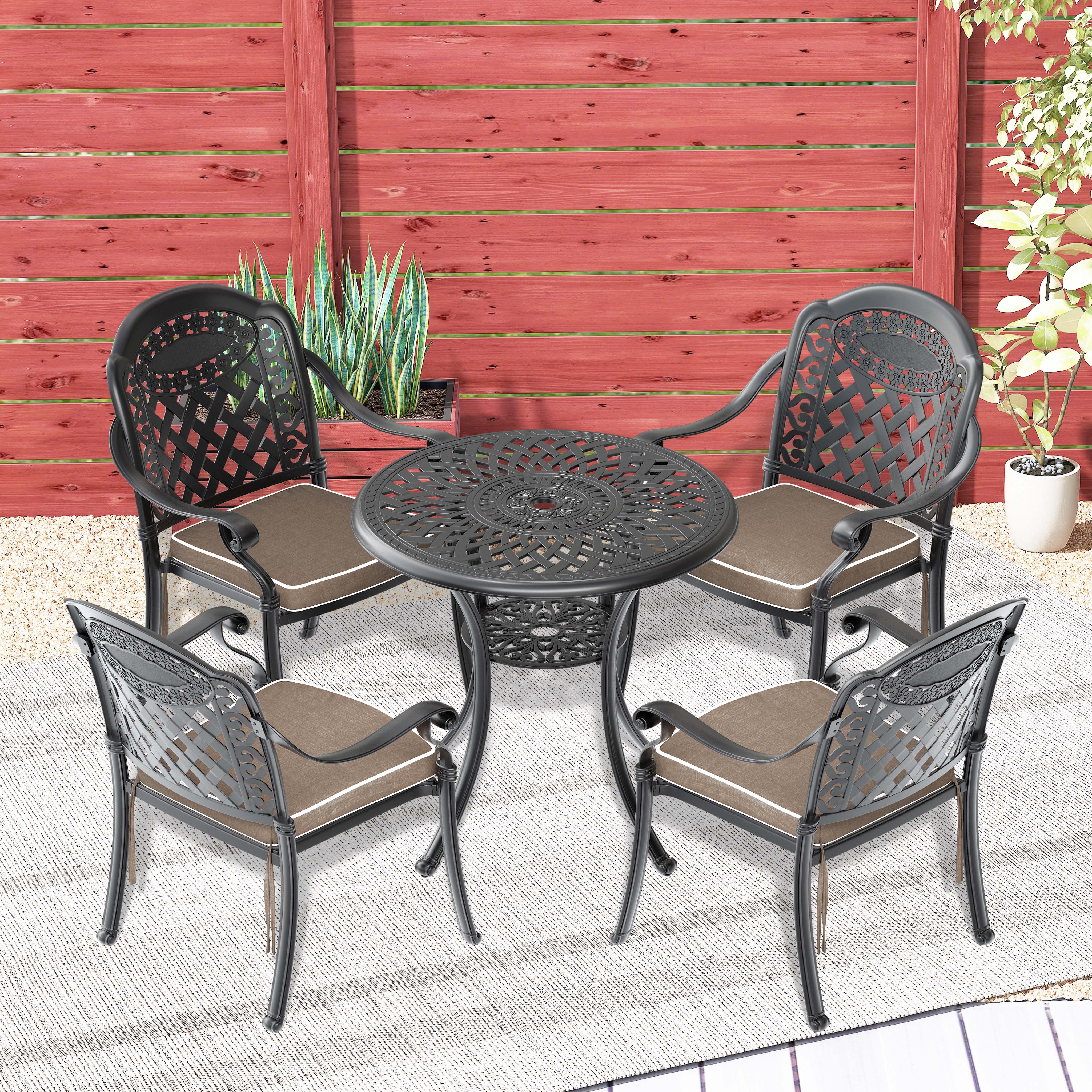 (Cushions In  Random Colors)5-Piece Set Of Cast Aluminum Patio Furniture With  Cushions--1