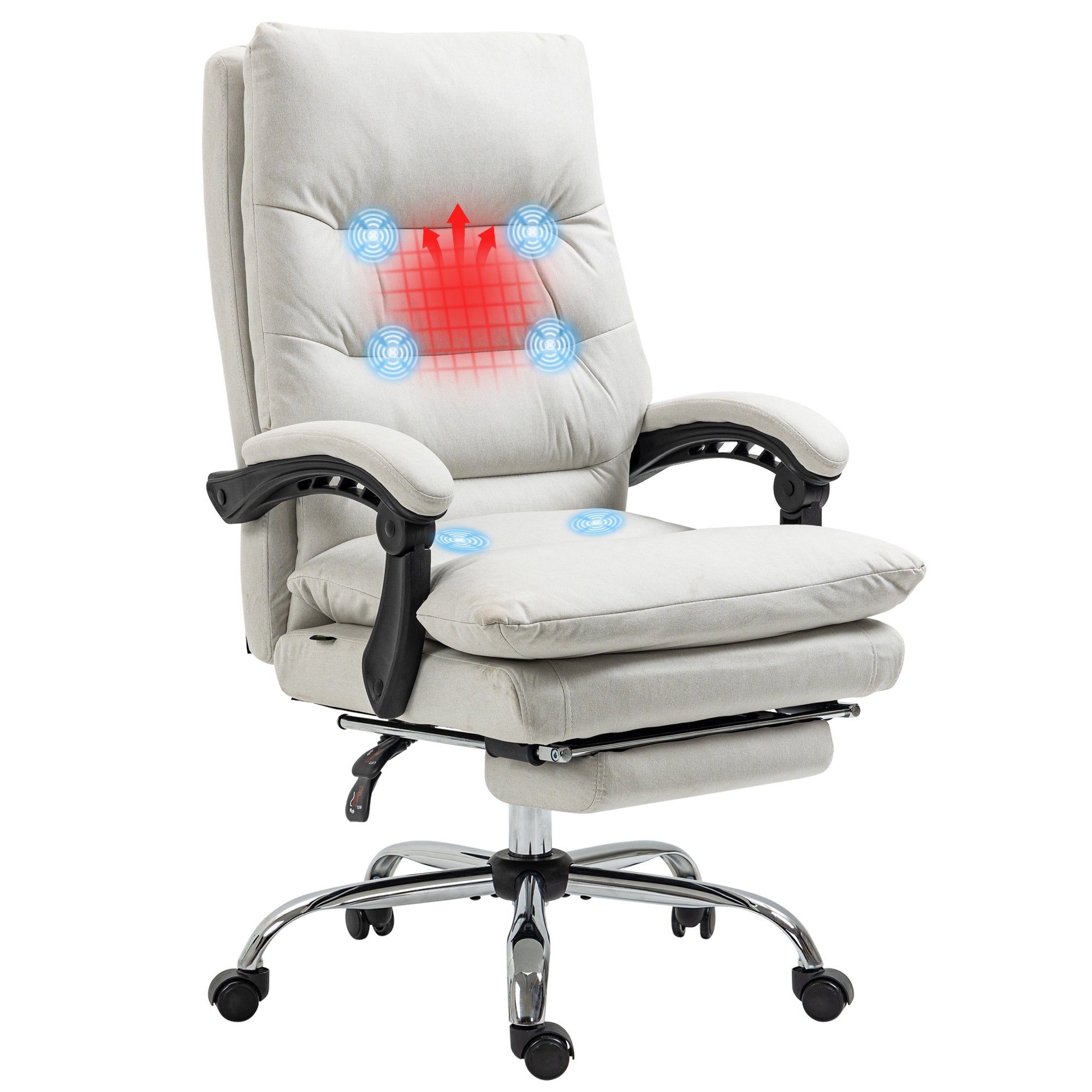 Vinsetto Microfibre Executive Massage Office Chair,  Computer Desk Chair, Heated Reclining Chair with Footrest, Double-tier Padding, Swivel Wheels, Cream White--1