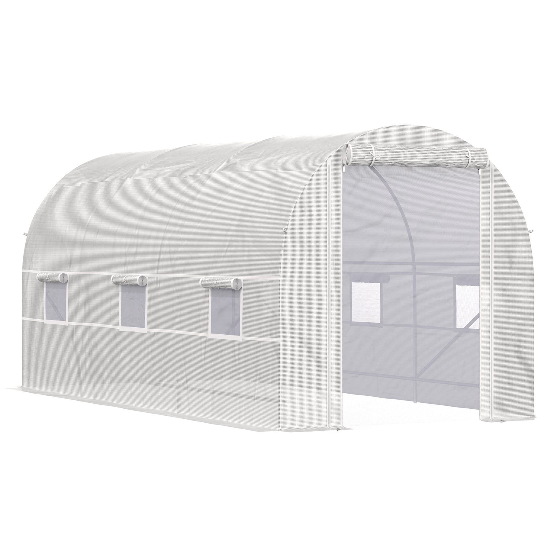 Outsunny 15' x 7' x 7' Walk-In Tunnel Greenhouse, Large Garden Hot House Kit with 6 Roll-up Windows & Roll Up Door, Steel Frame, White--1