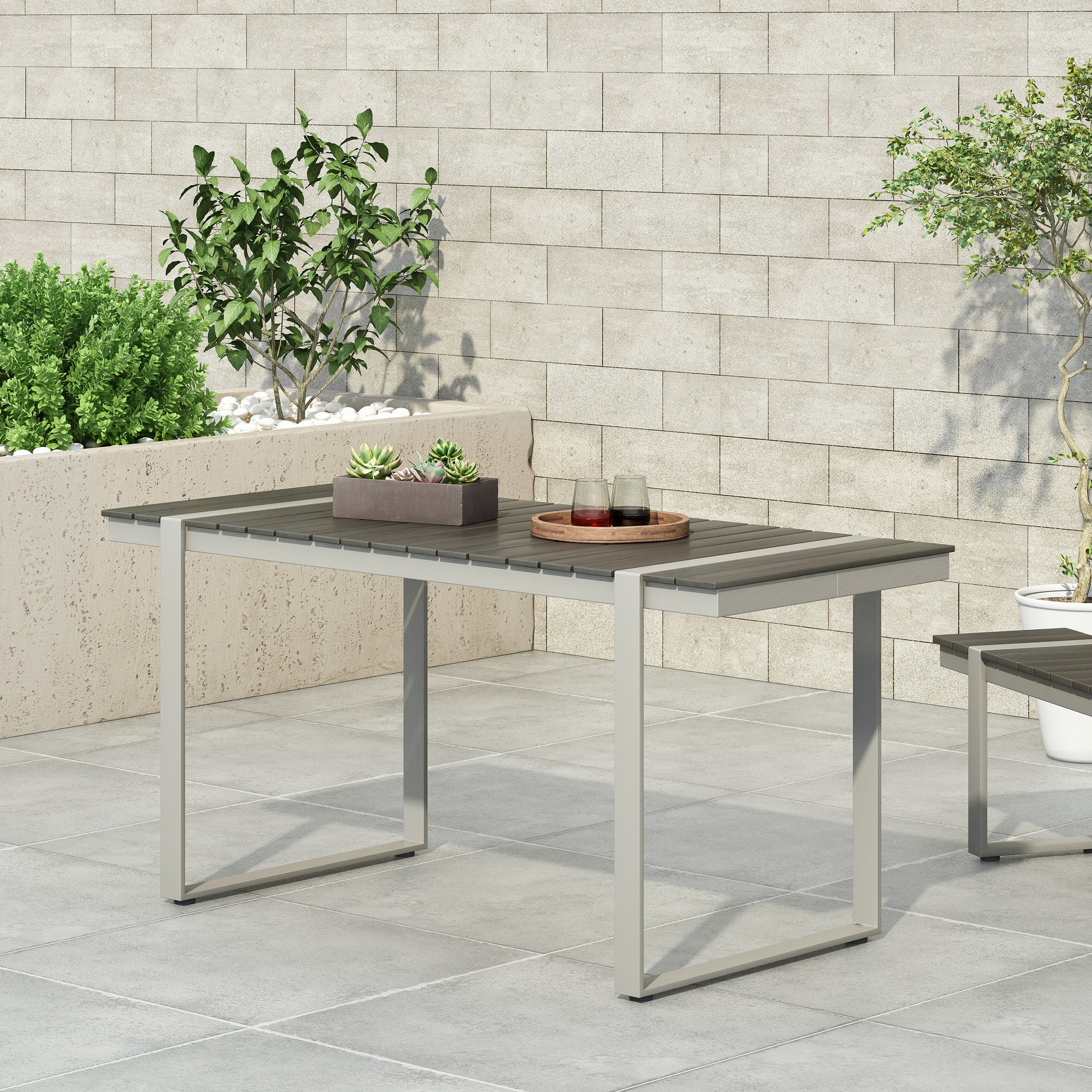 Dining Table, Silver + Gray--1