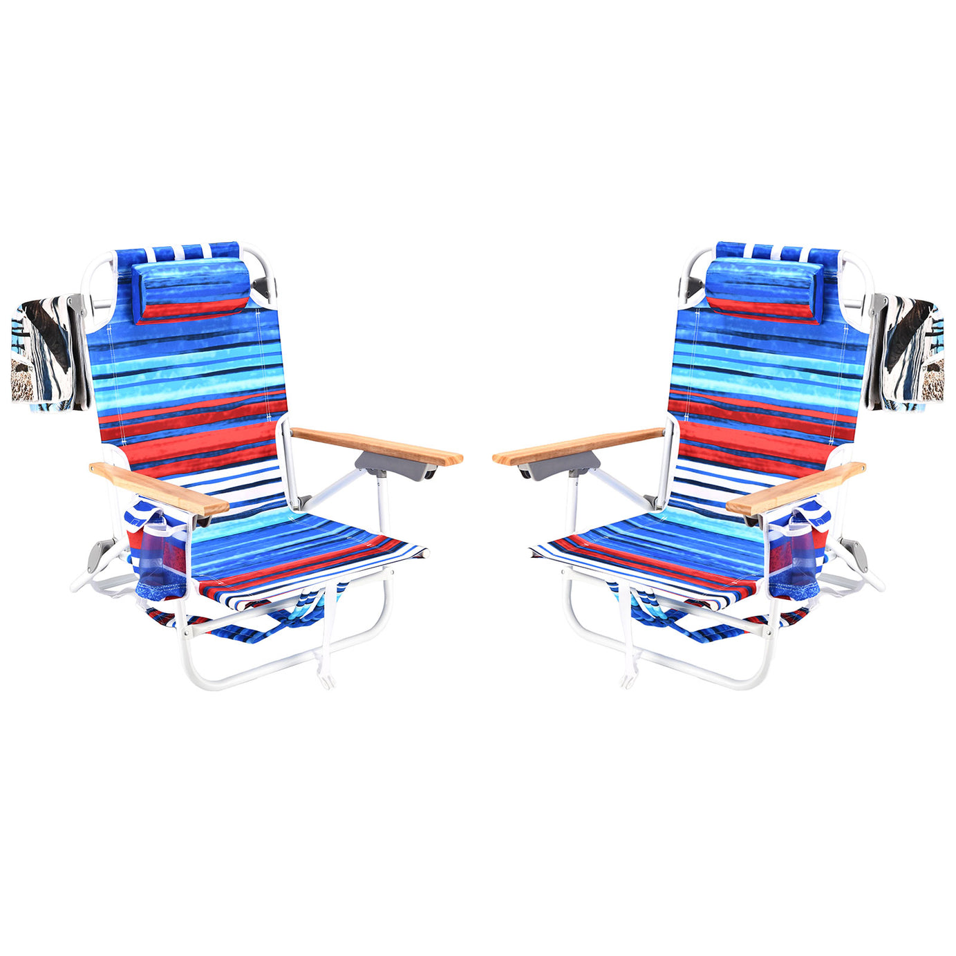 2PCS Backpack Beach Chairs for Adults Beach towel backpack beach chairs for adults 5 position chair with pouch folding lightweight positions back pack 13 inch high--1