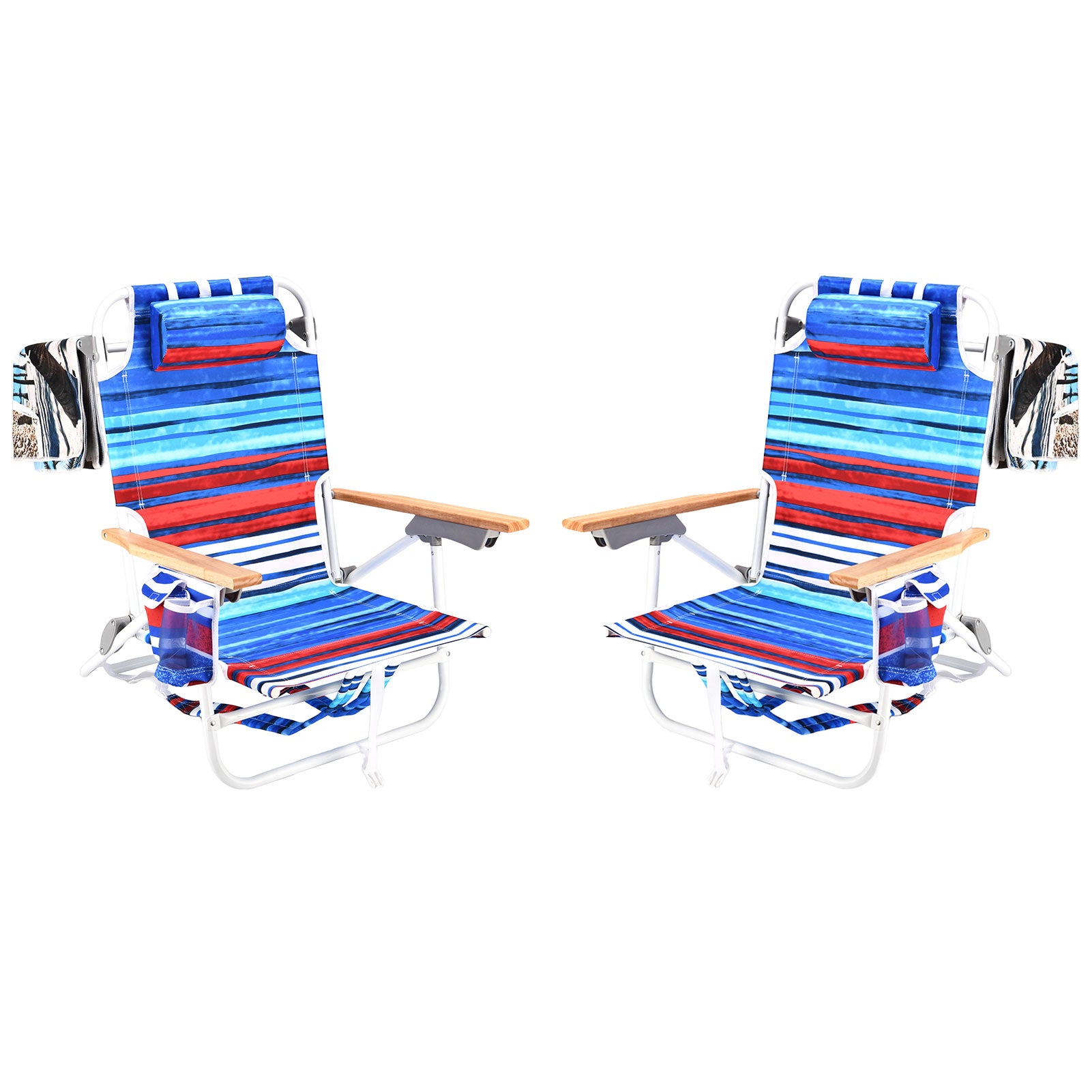 2PCS Backpack Beach Chairs for Adults Beach towel backpack beach chairs for adults 5 position chair with pouch folding lightweight positions back pack 13 inch high--1