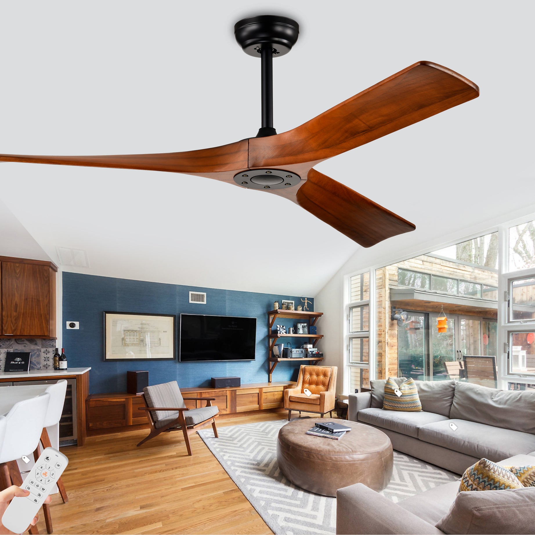 52" Ceiling Fan with Remote Control No Lights,Modern Reversible DC Motor Indoor 3 Blades Ceiling Fans for Patio Bedroom Living Room--1