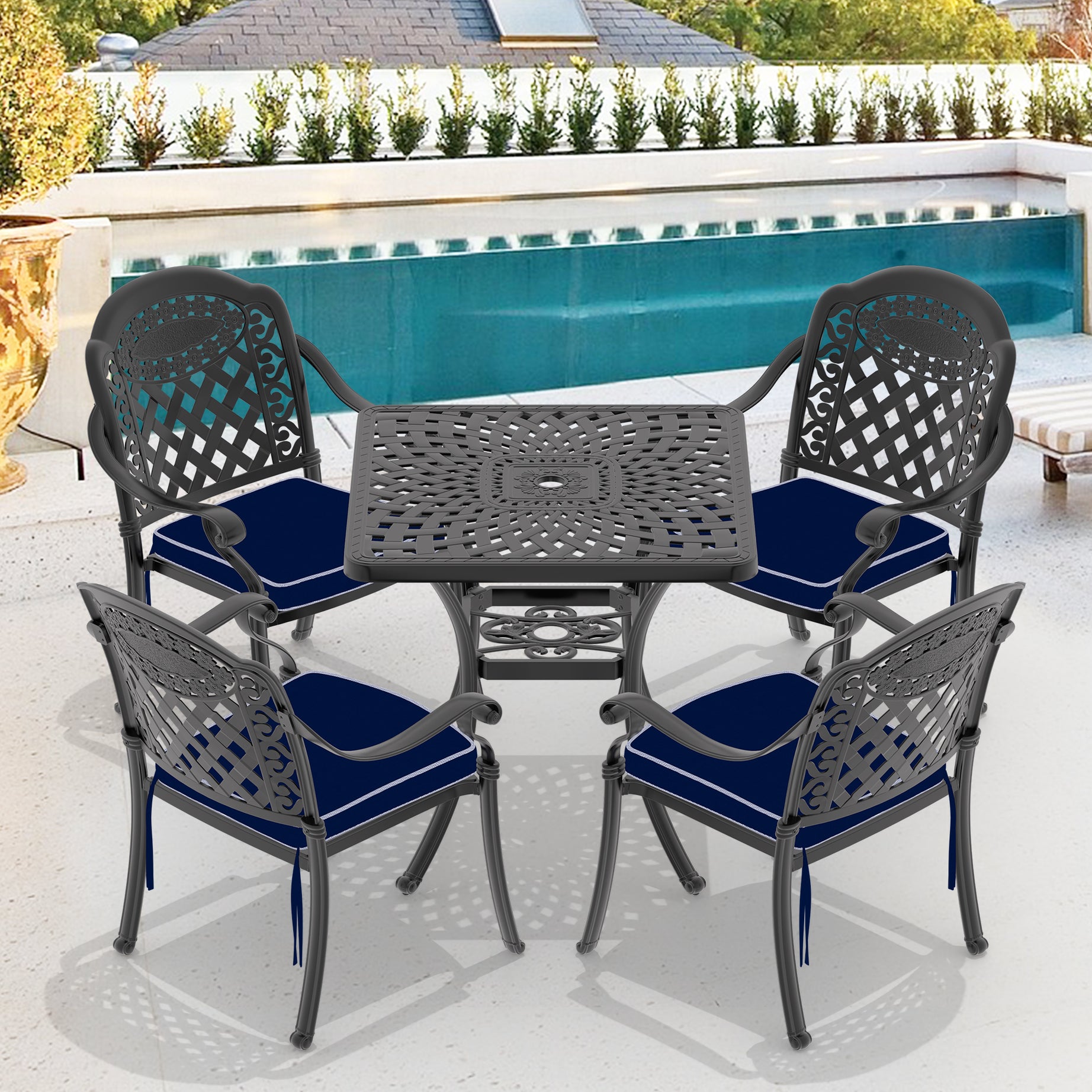 (Cushions In  Random Colors)5-Piece Set Of Cast Aluminum Patio Furniture With  Cushions--1