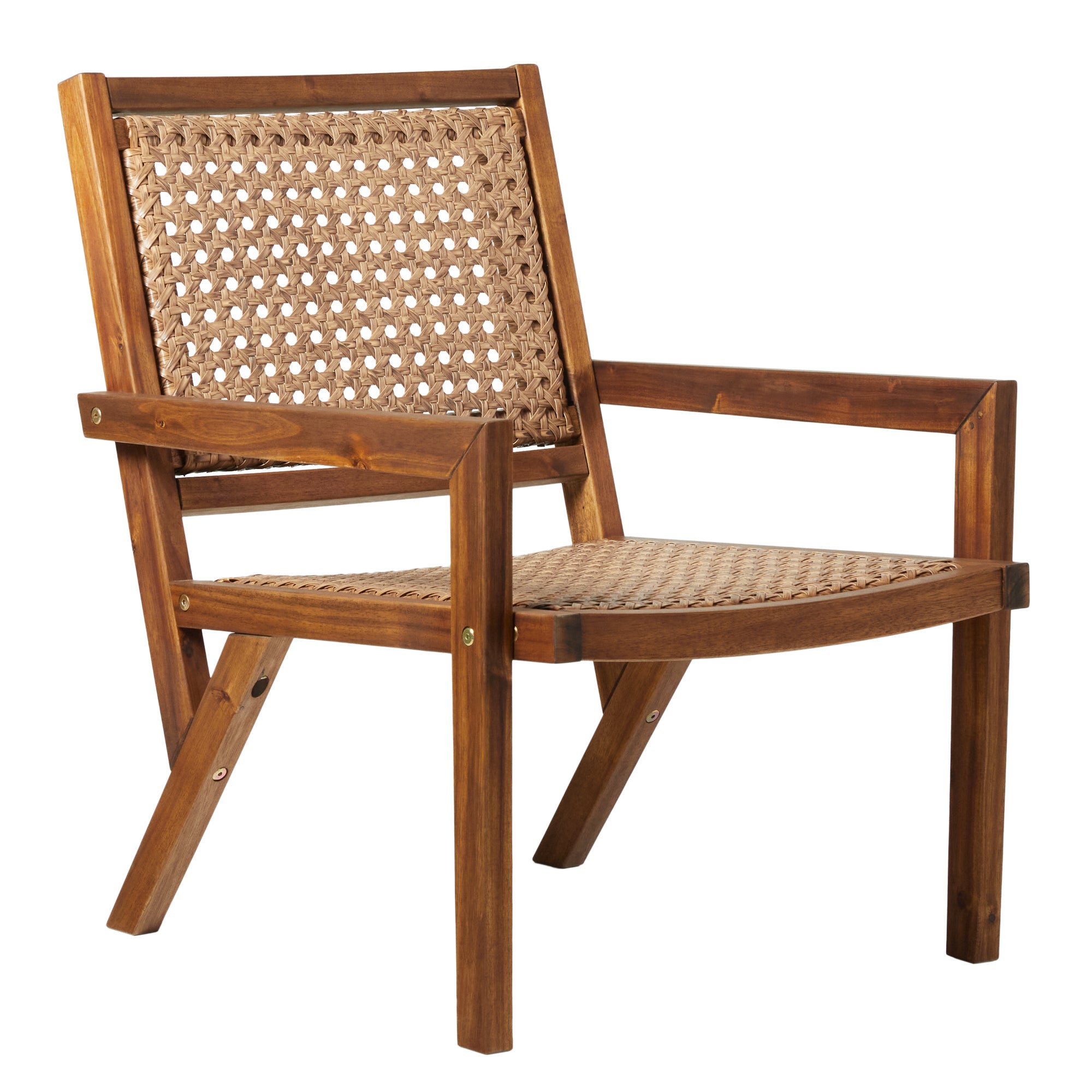 Coastal Solid Wood and Rattan Outdoor Accent Chair – Dark Brown--1