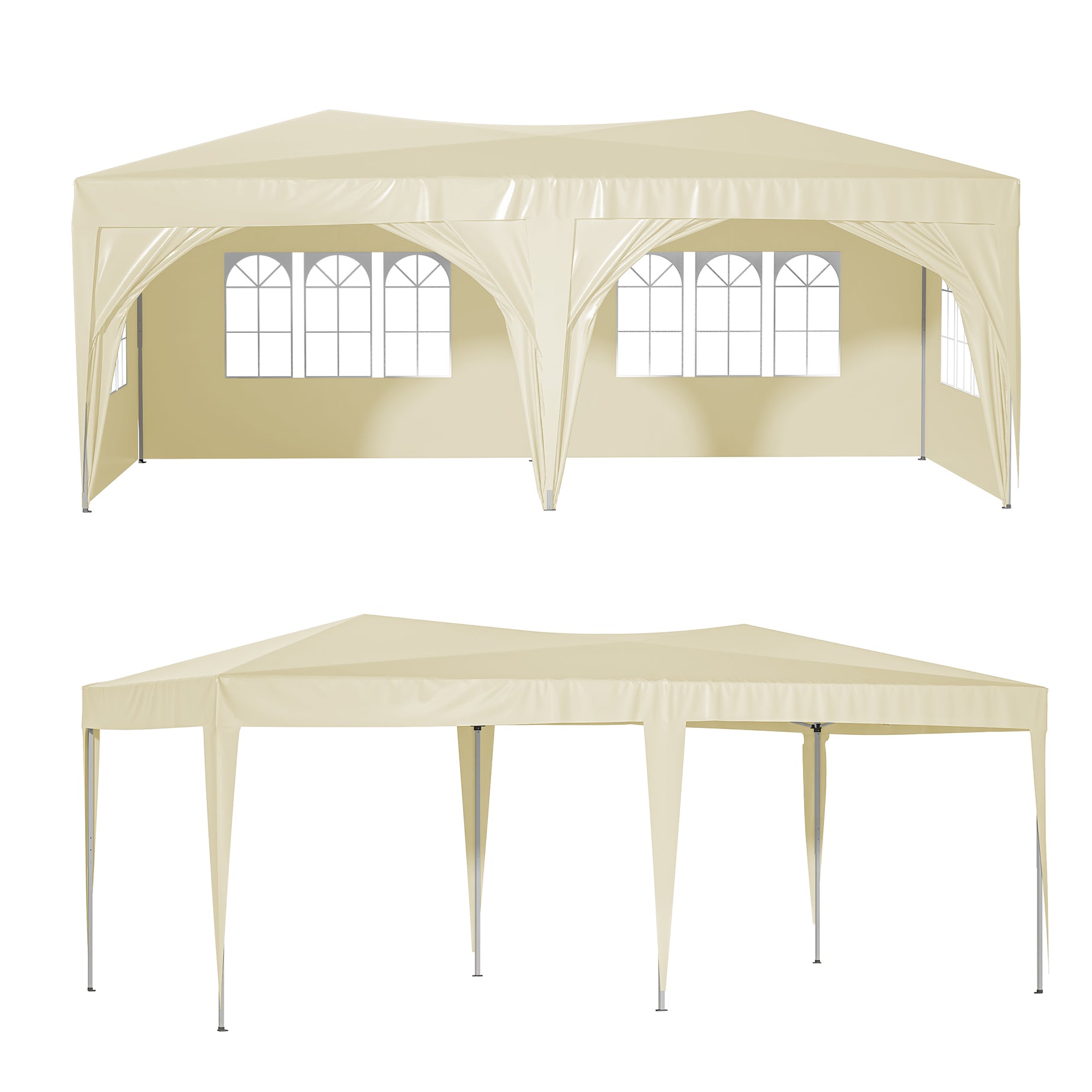 10'x20' Pop Up Canopy Tent with 6 Sidewalls, Ez Pop Up Outdoor Canopy for Parties, Waterproof Commercial Tent with 3 Adjustable Heights, Carry Bag, 6 Sand Bags, 6 Ropes and 12 Stakes, Beige--1